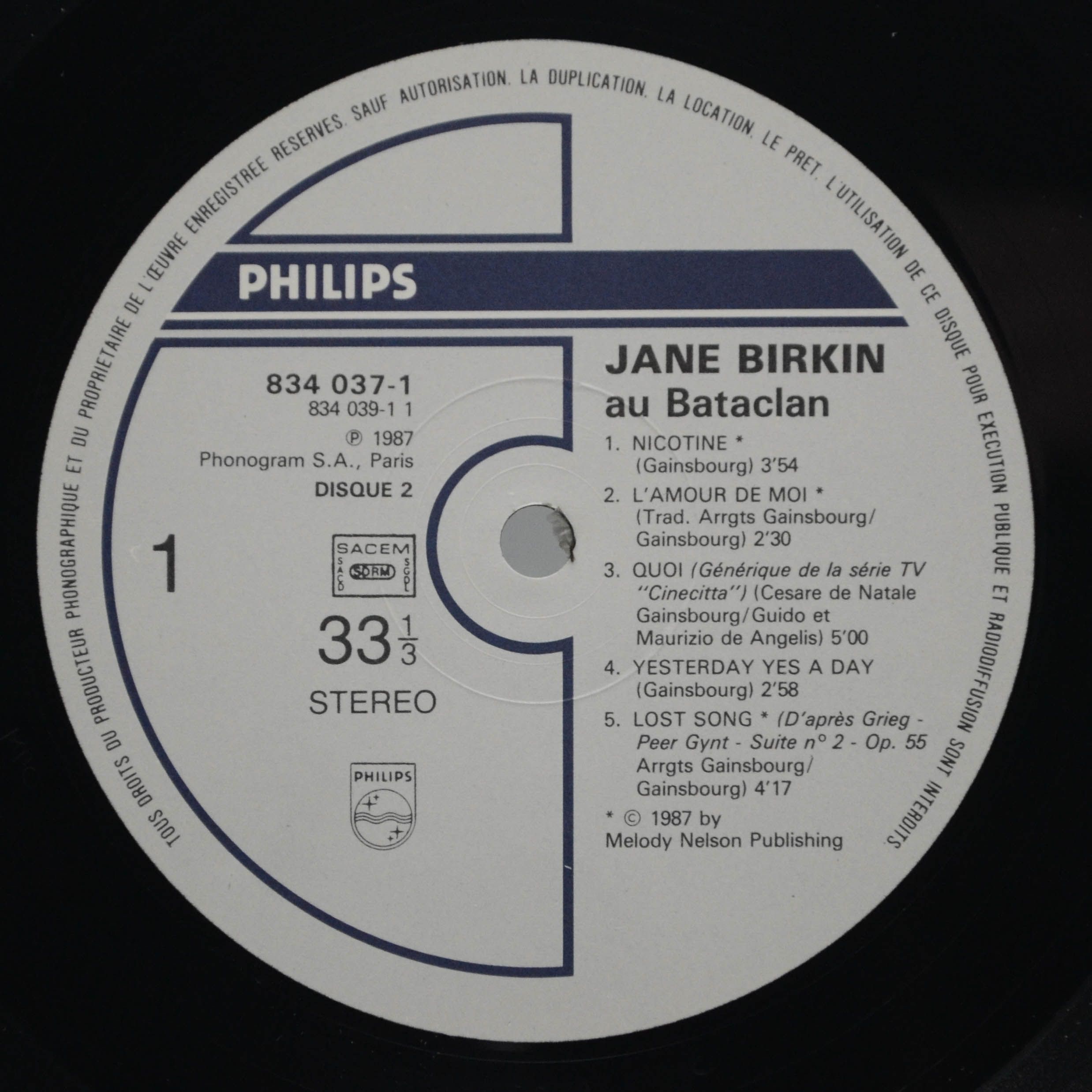 Jane Birkin — Au Bataclan (2LP, 1-st, France), 1987