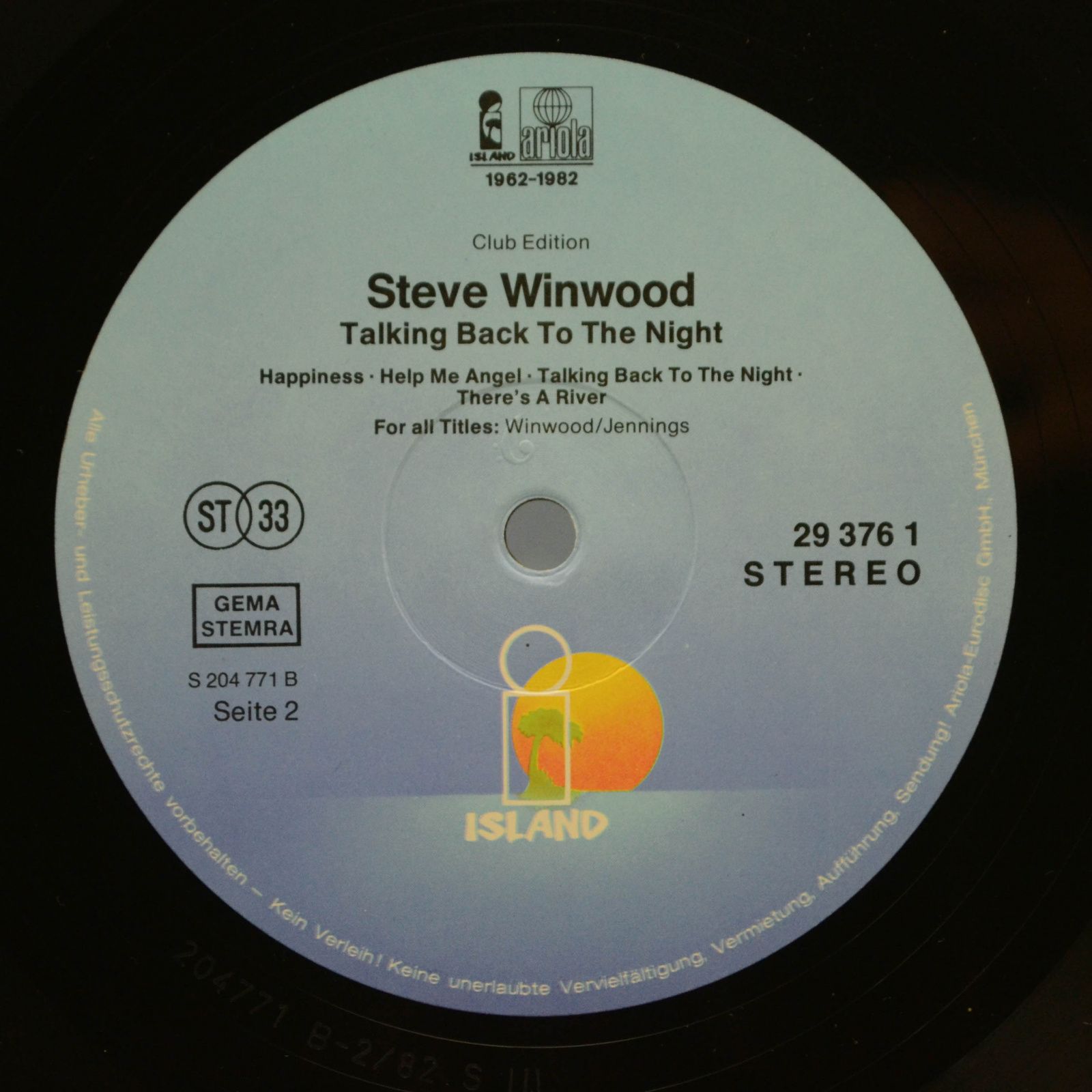 Steve Winwood — Talking Back To The Night, 1982