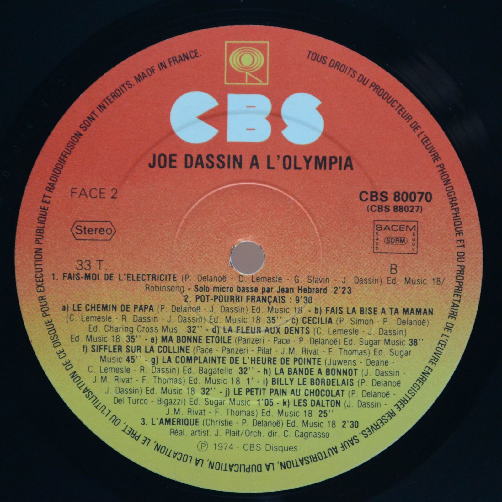 Joe Dassin — A L'Olympia Enregistrement Public (2LP), 1974