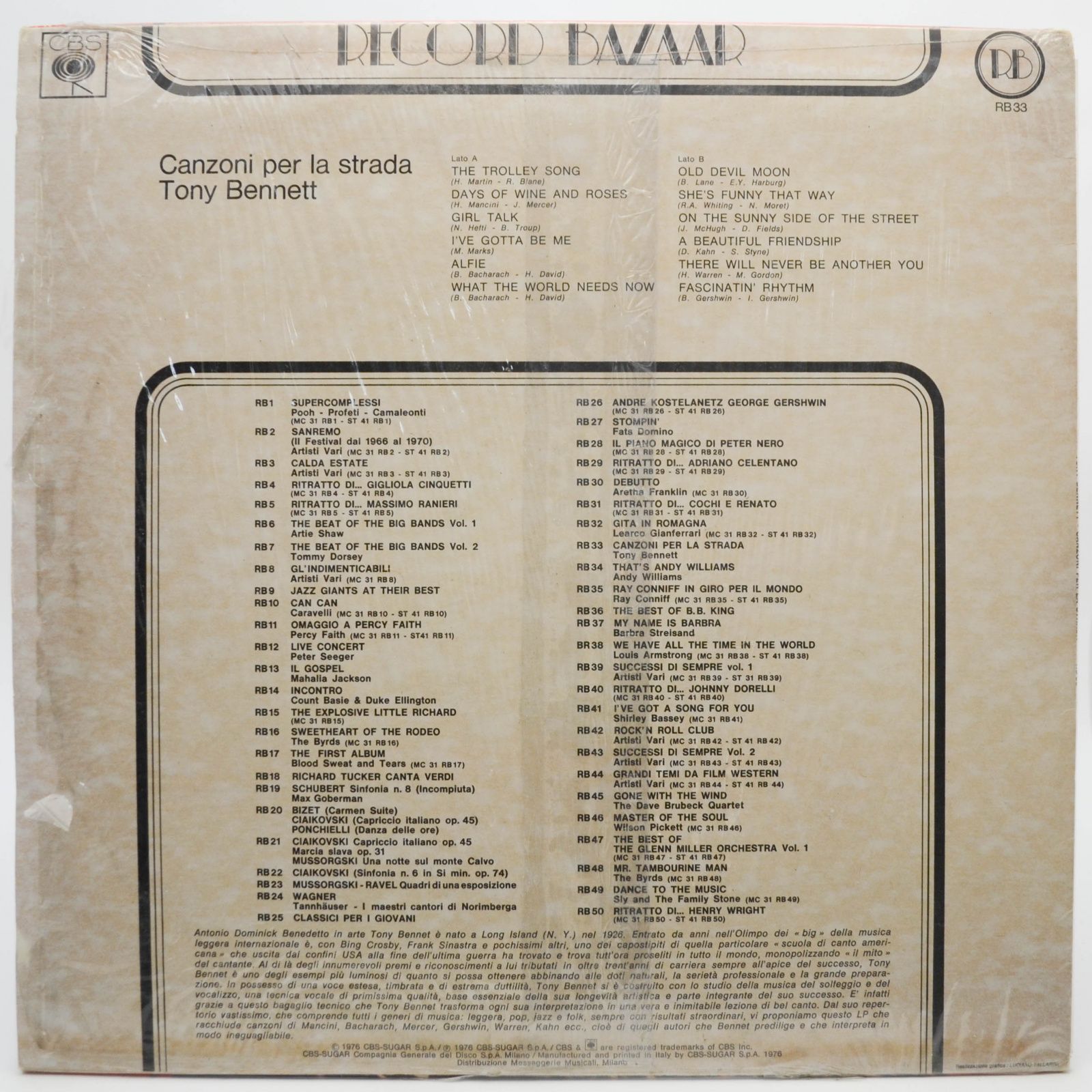 Tony Bennett — Canzoni Per La Strada, 1976