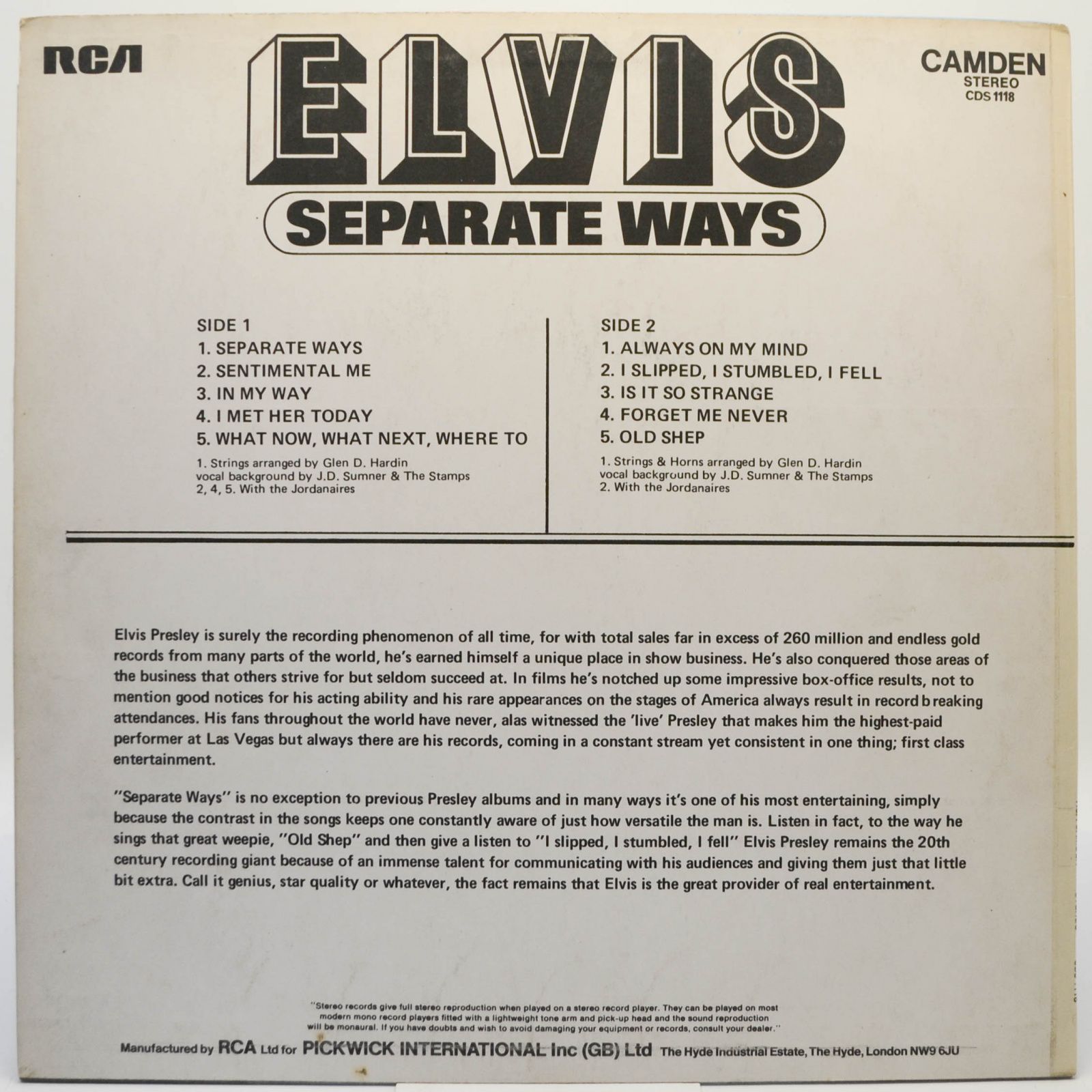 Elvis — Separate Ways (UK), 1973