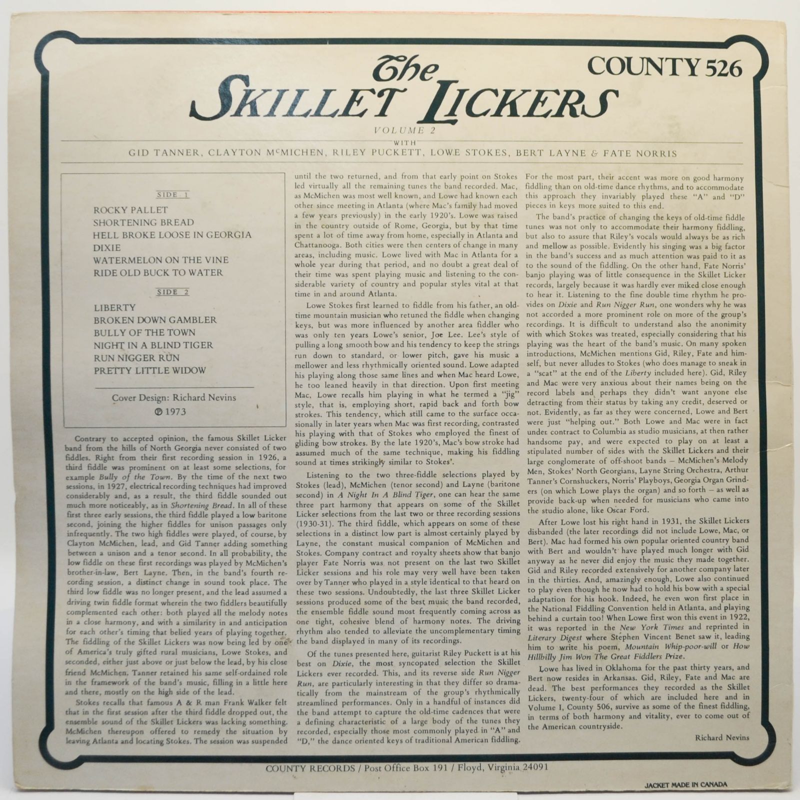Skillet Lickers — Old Time Fiddle Tunes And Songs From North Georgia Volume 2, 1973