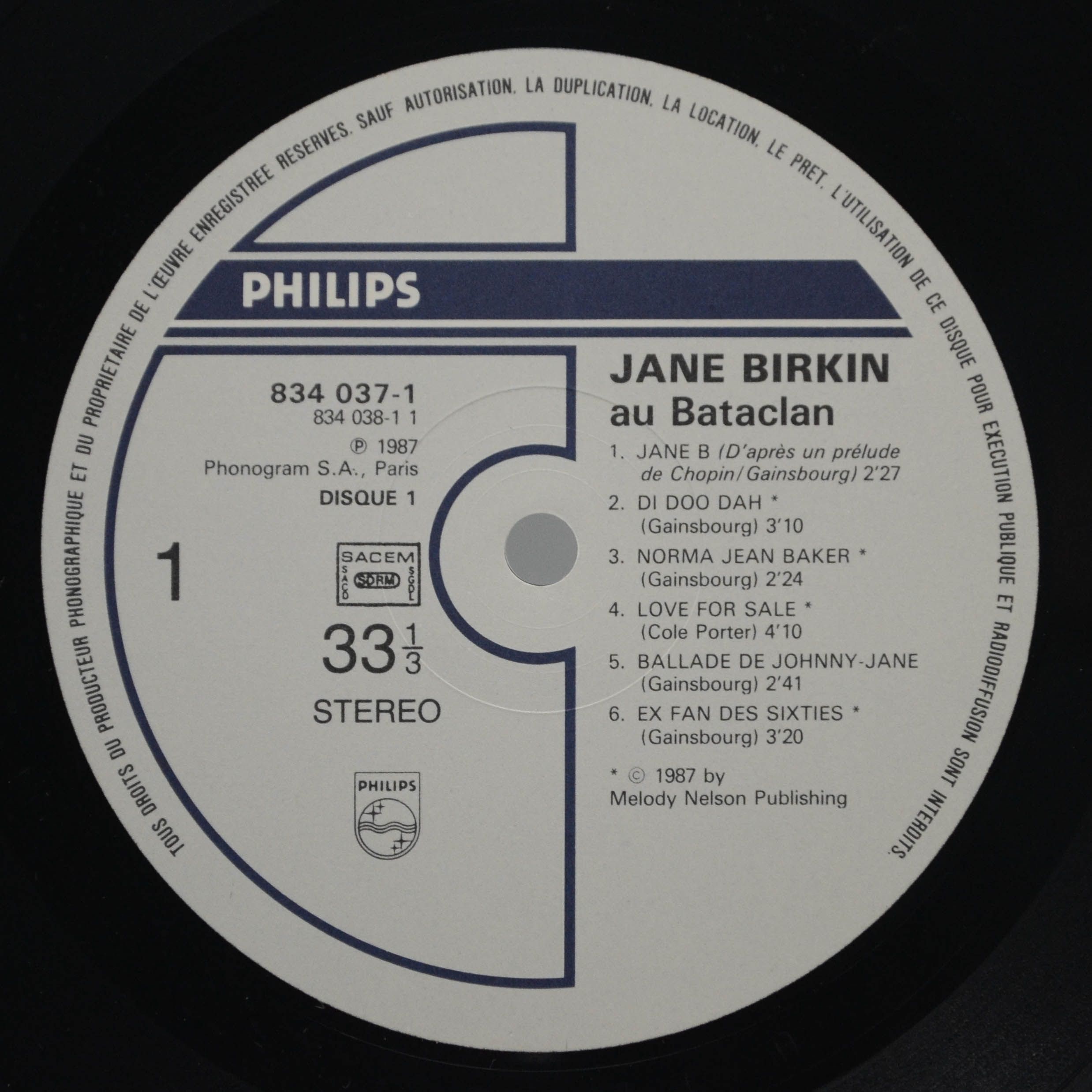 Jane Birkin — Au Bataclan (2LP, 1-st, France), 1987