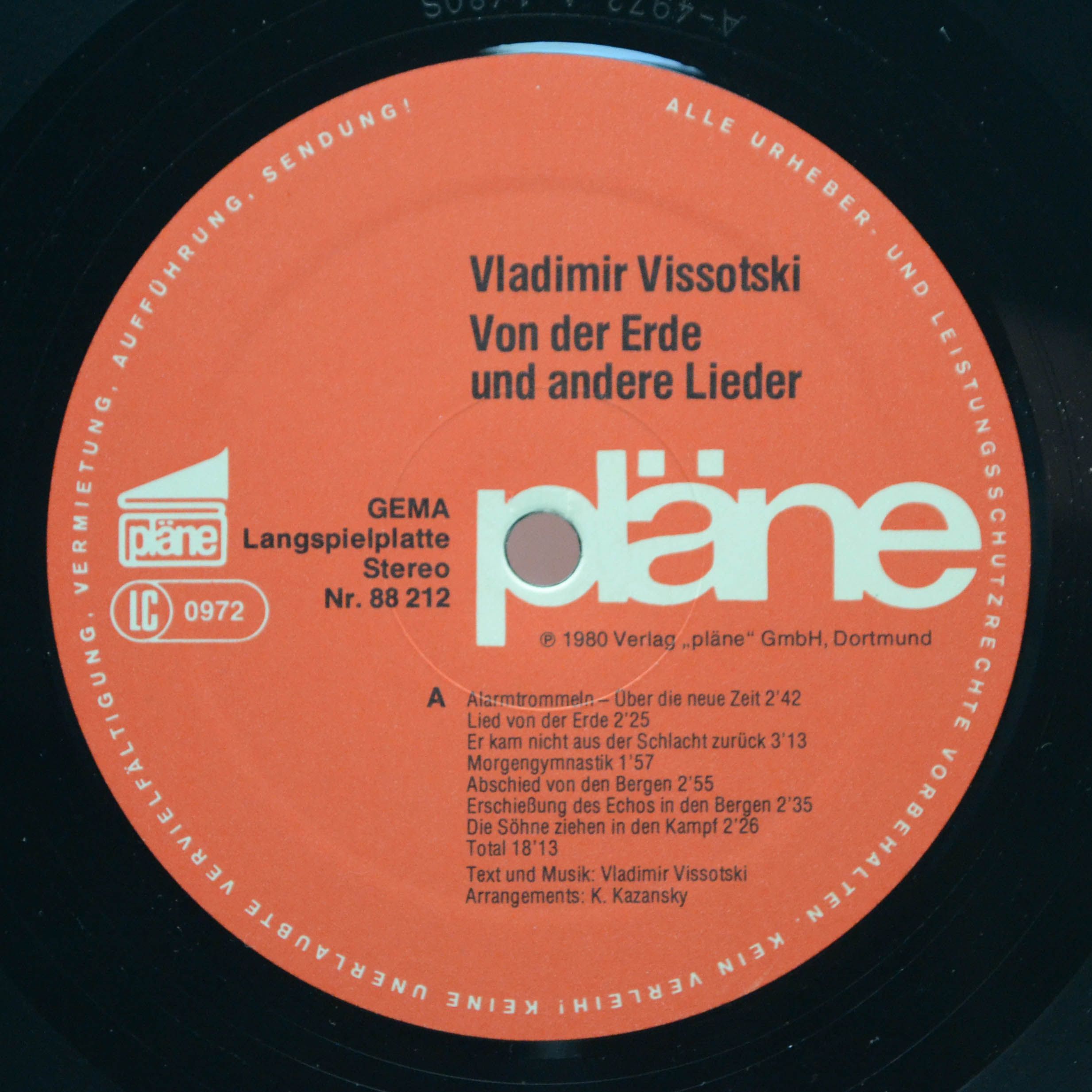 Vladimir Vissotski — »Von Der Erde« Und Andere Lieder, 1980