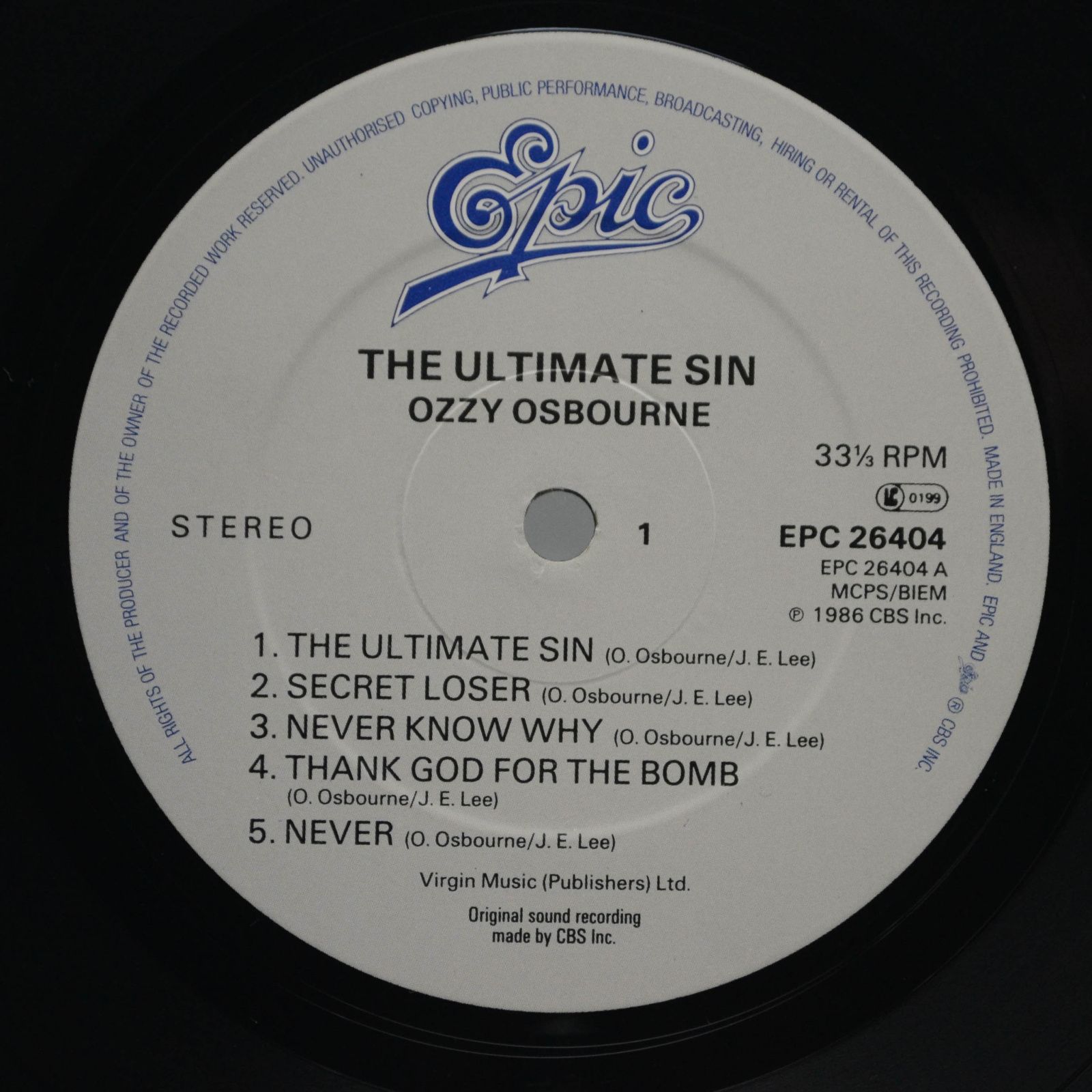 Ozzy Osbourne — The Ultimate Sin (UK), 1986