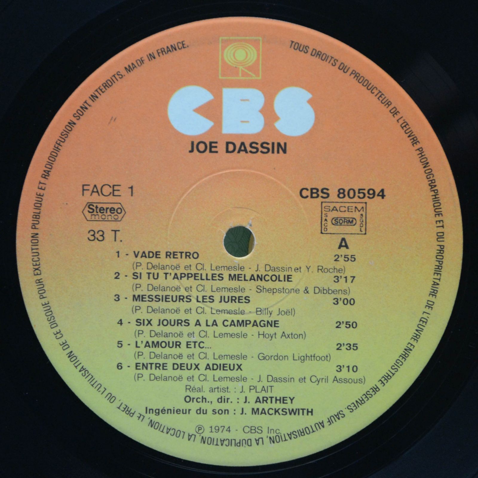 Joe Dassin — Joe Dassin (1-st, France), 1974