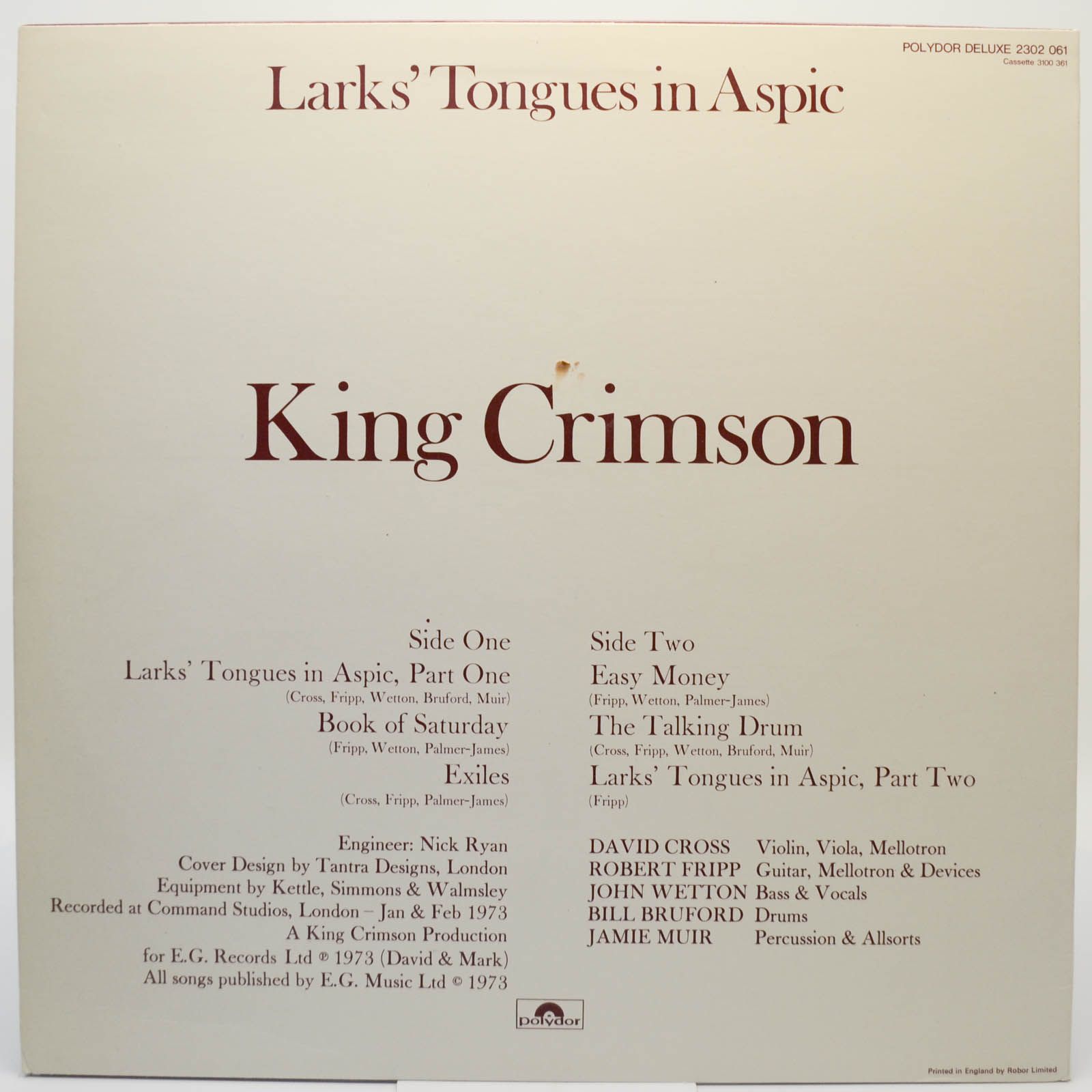 King Crimson — Larks' Tongues In Aspic (UK), 1973