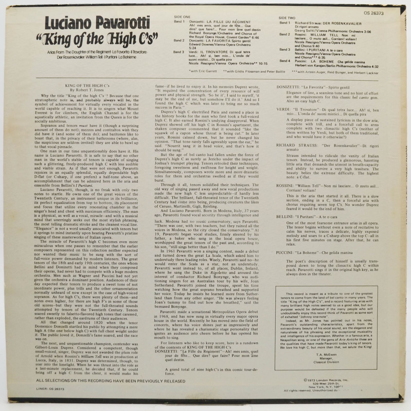 Luciano Pavarotti — King Of The High C's (UK), 1973