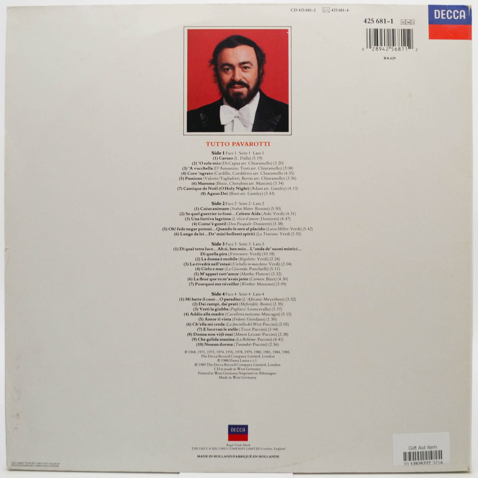 Luciano Pavarotti — Tutto Pavarotti (2LP), 1989