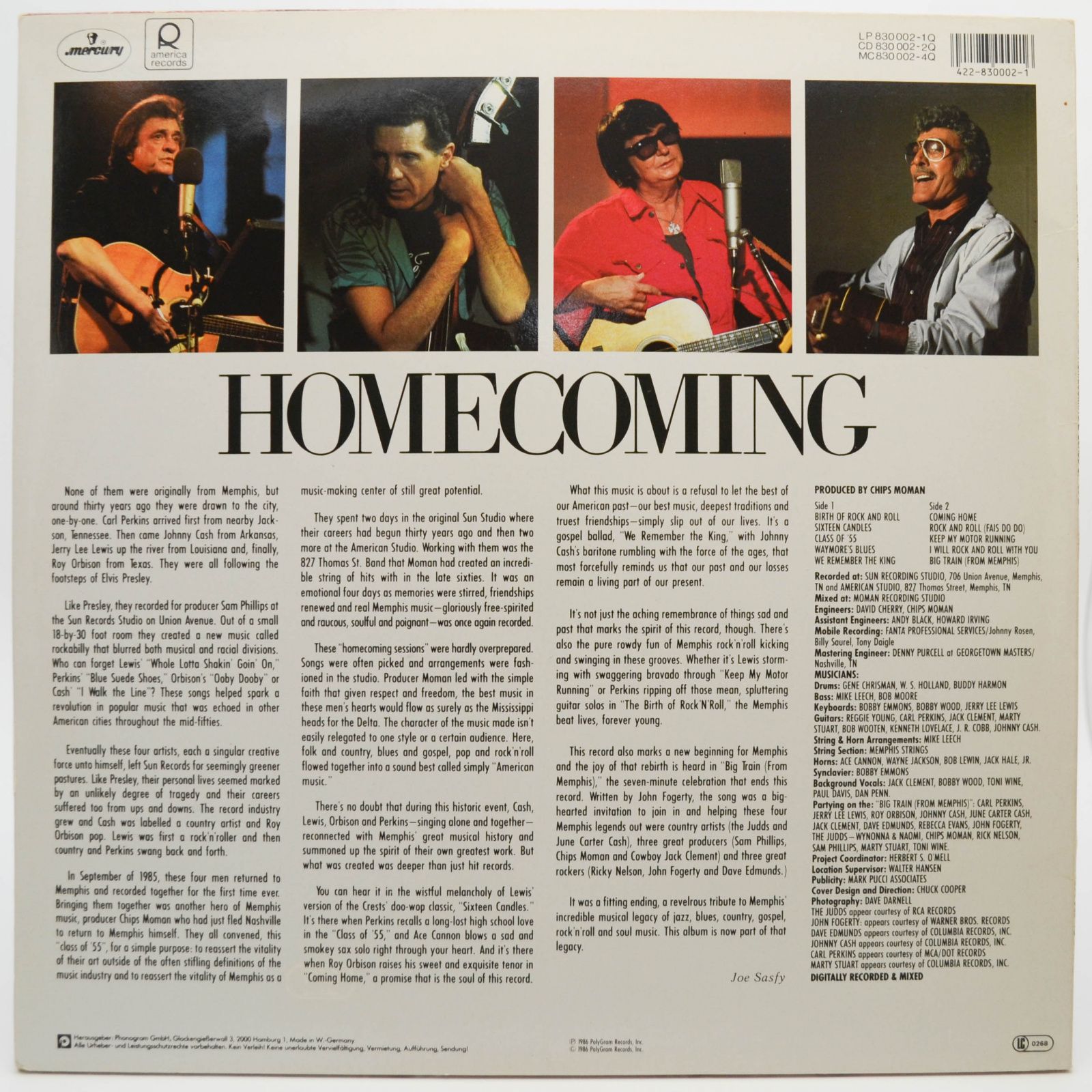 Carl Perkins, Jerry Lee Lewis, Roy Orbison, Johnny Cash — Class Of '55: Memphis Rock & Roll Homecoming, 1986
