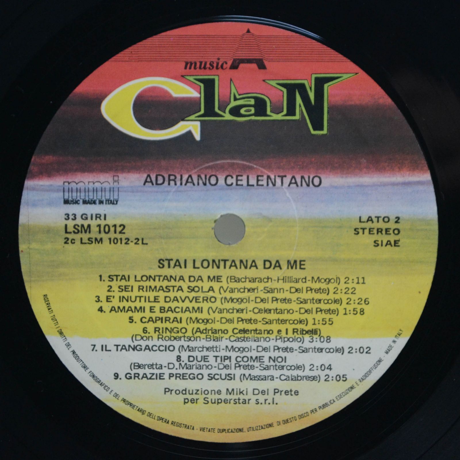 Adriano Celentano — Stai Lontana Da Me (1-st, Clan, Italy), 1984