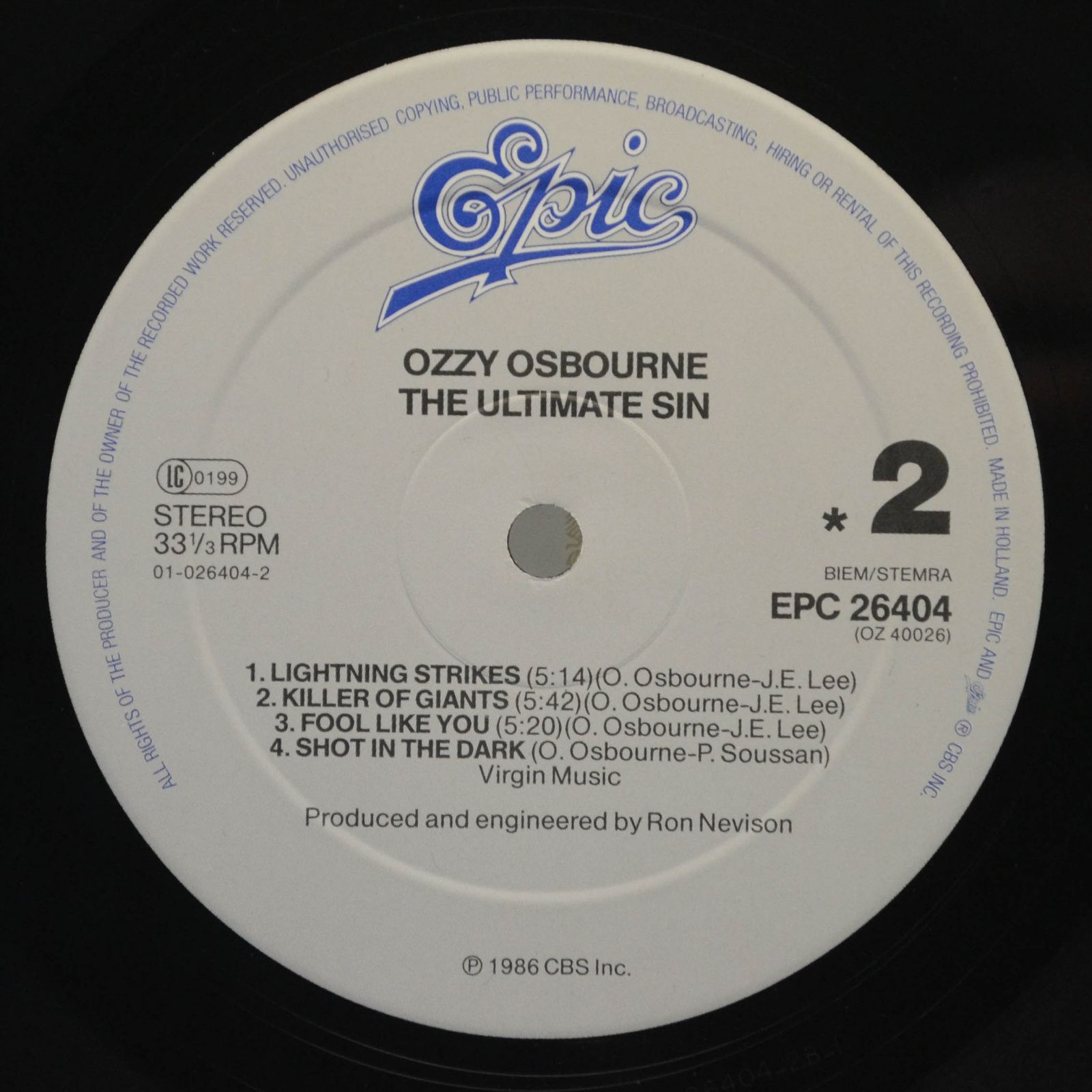 Ozzy Osbourne — The Ultimate Sin, 1986