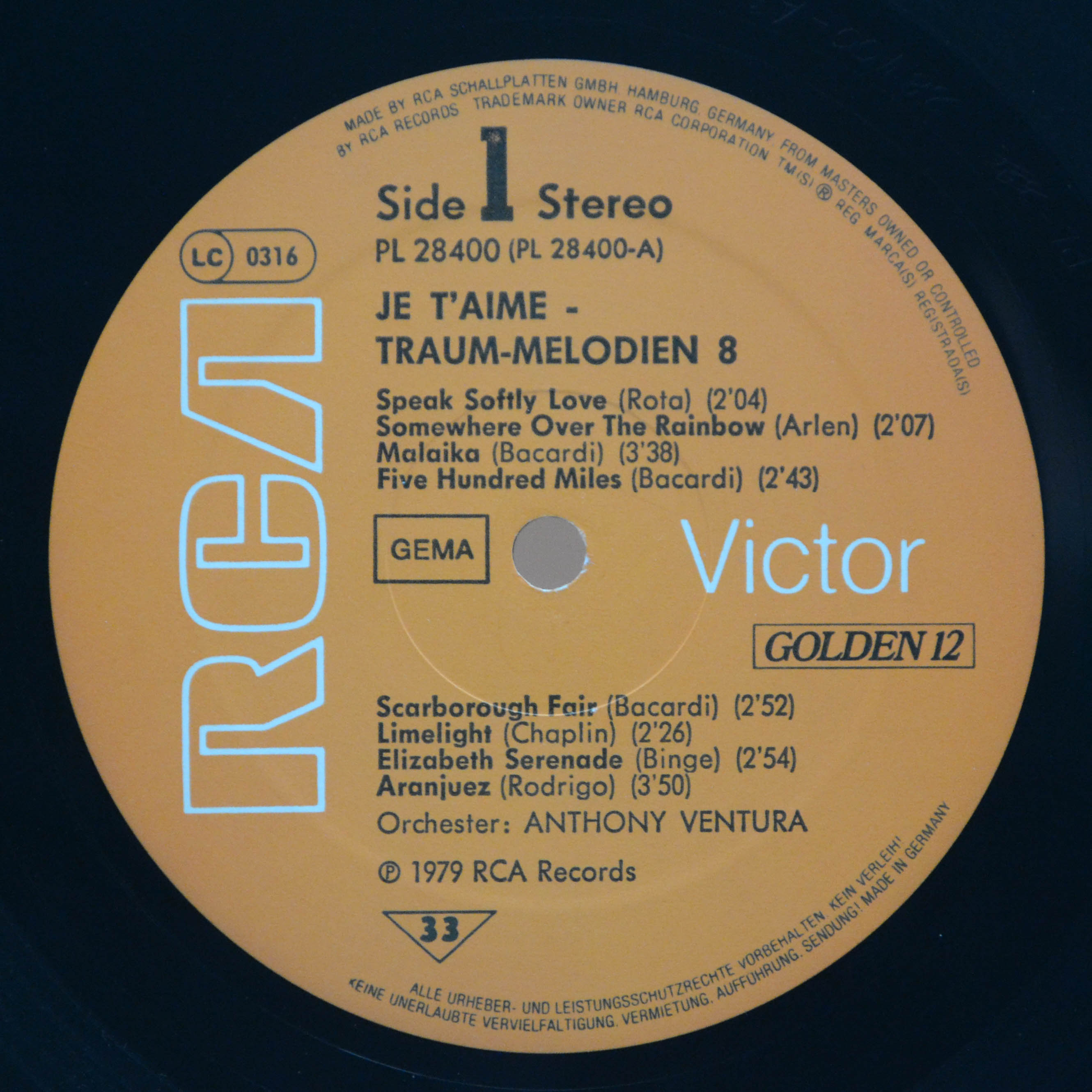 Виниловая пластинка Orchester Anthony Ventura — Je T'aime 8, 1979