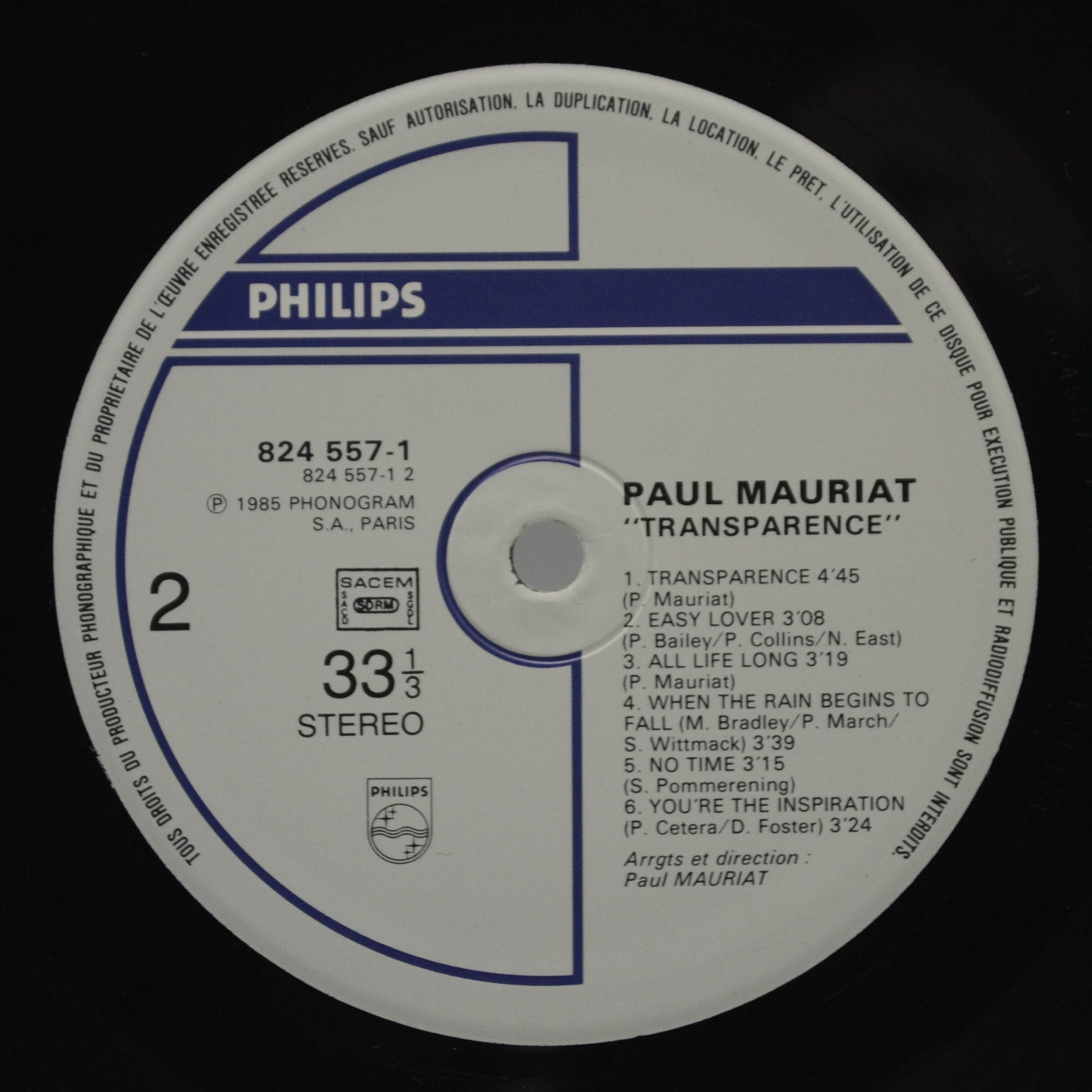 Paul Mauriat — Transparence (1-st, France), 1985