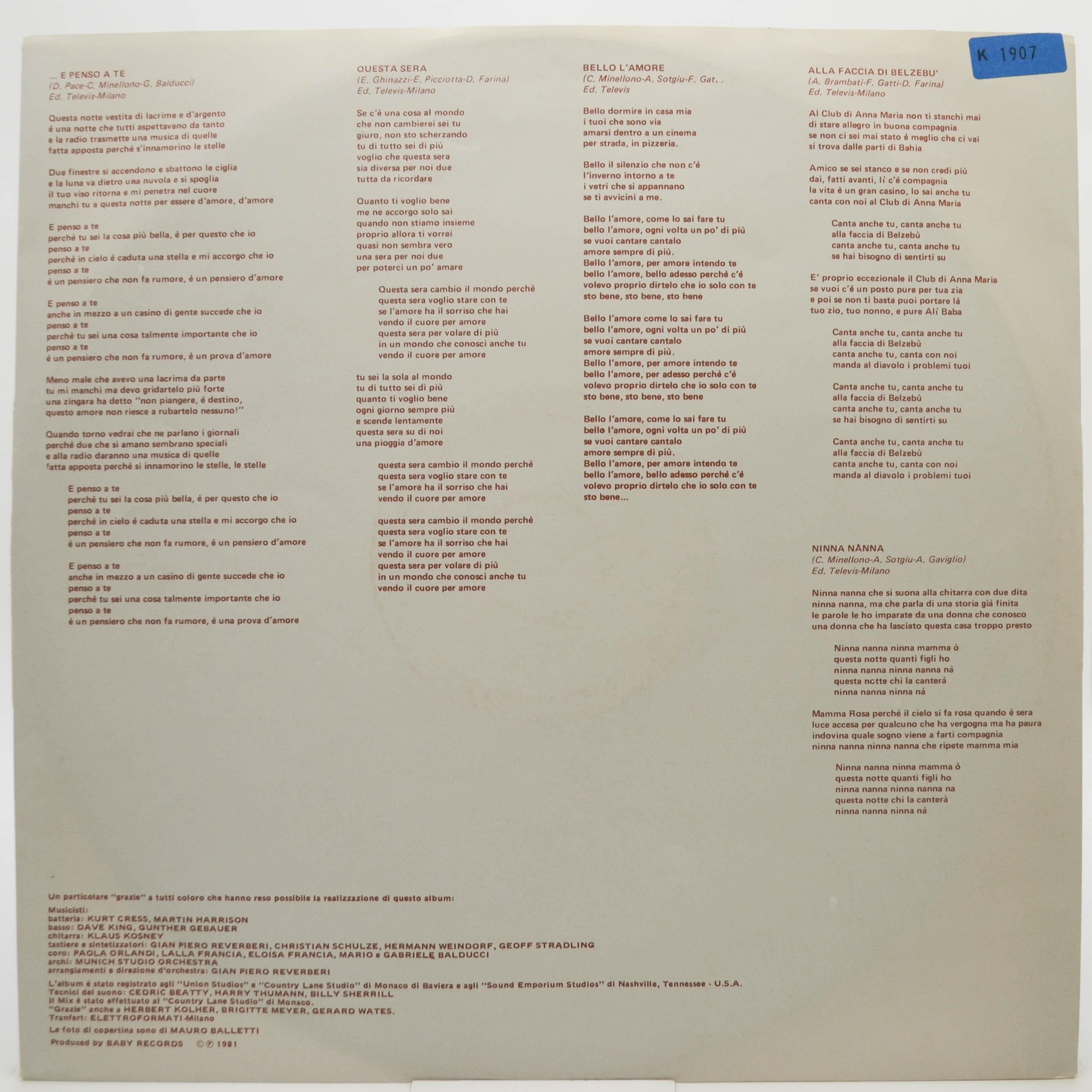 Ricchi & Poveri — ...E Penso A Te (1-st, Italy), 1981