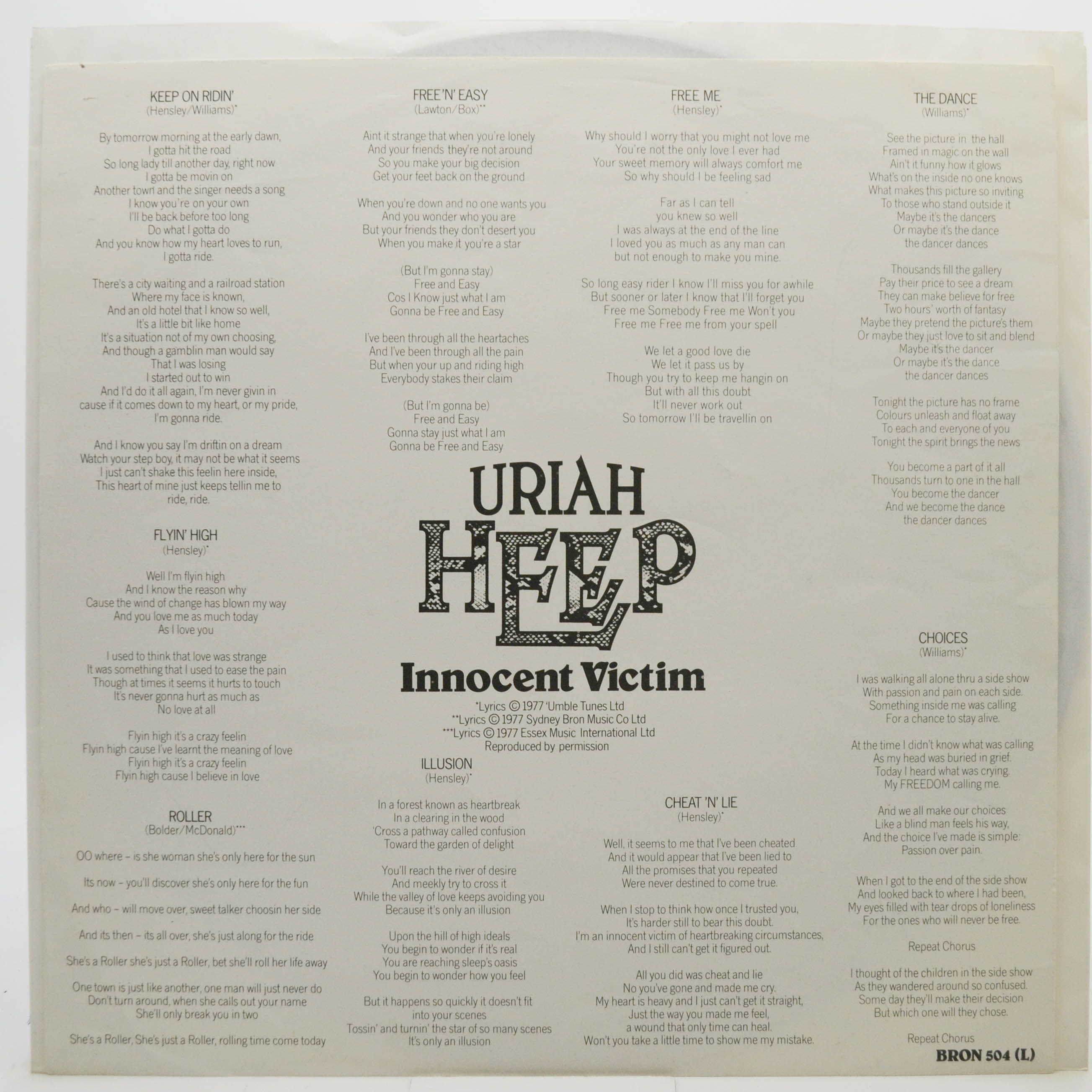 Uriah Heep — Innocent Victim (1-st, UK), 1977