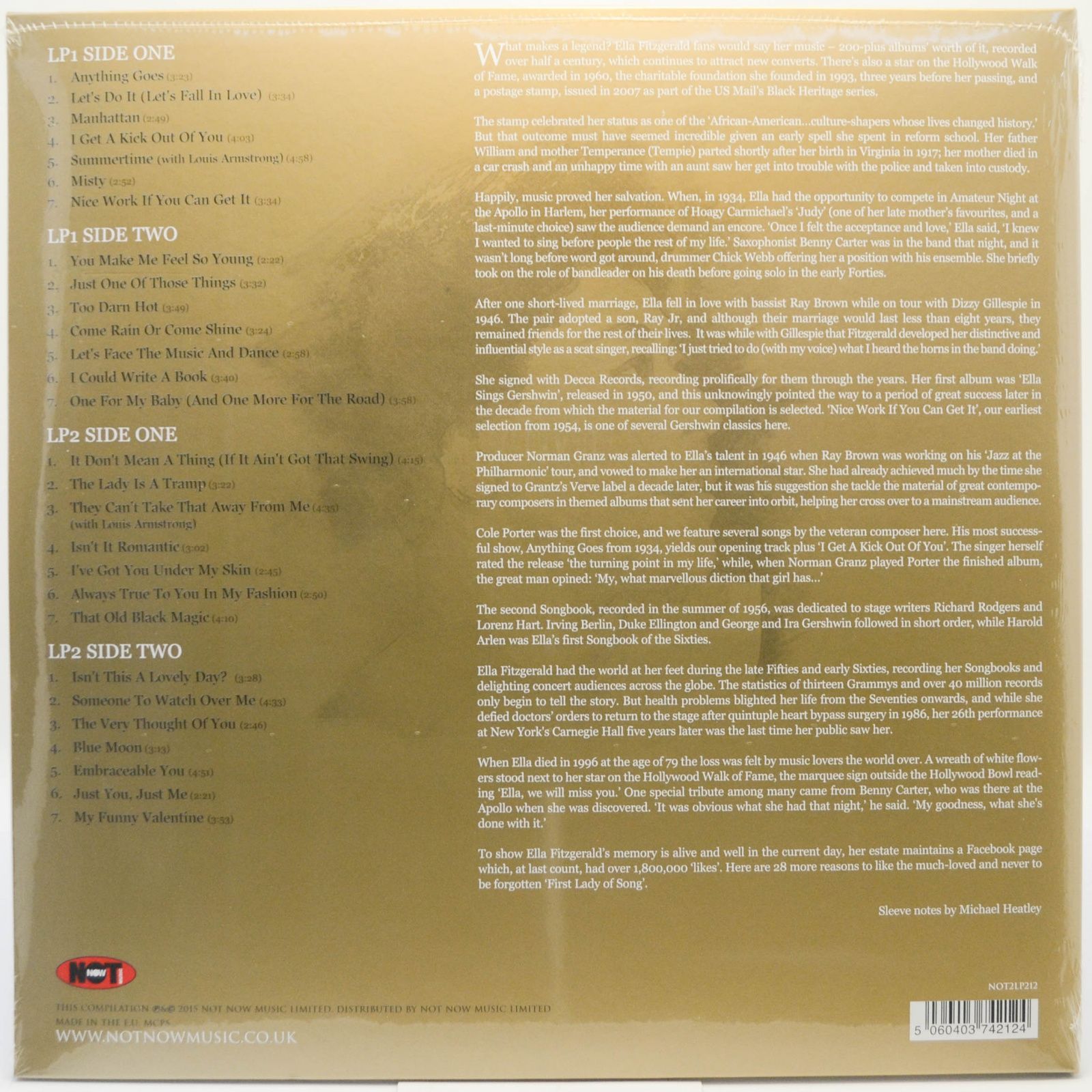 Ella Fitzgerald — Gold: The Original Classics (2LP, UK), 2015