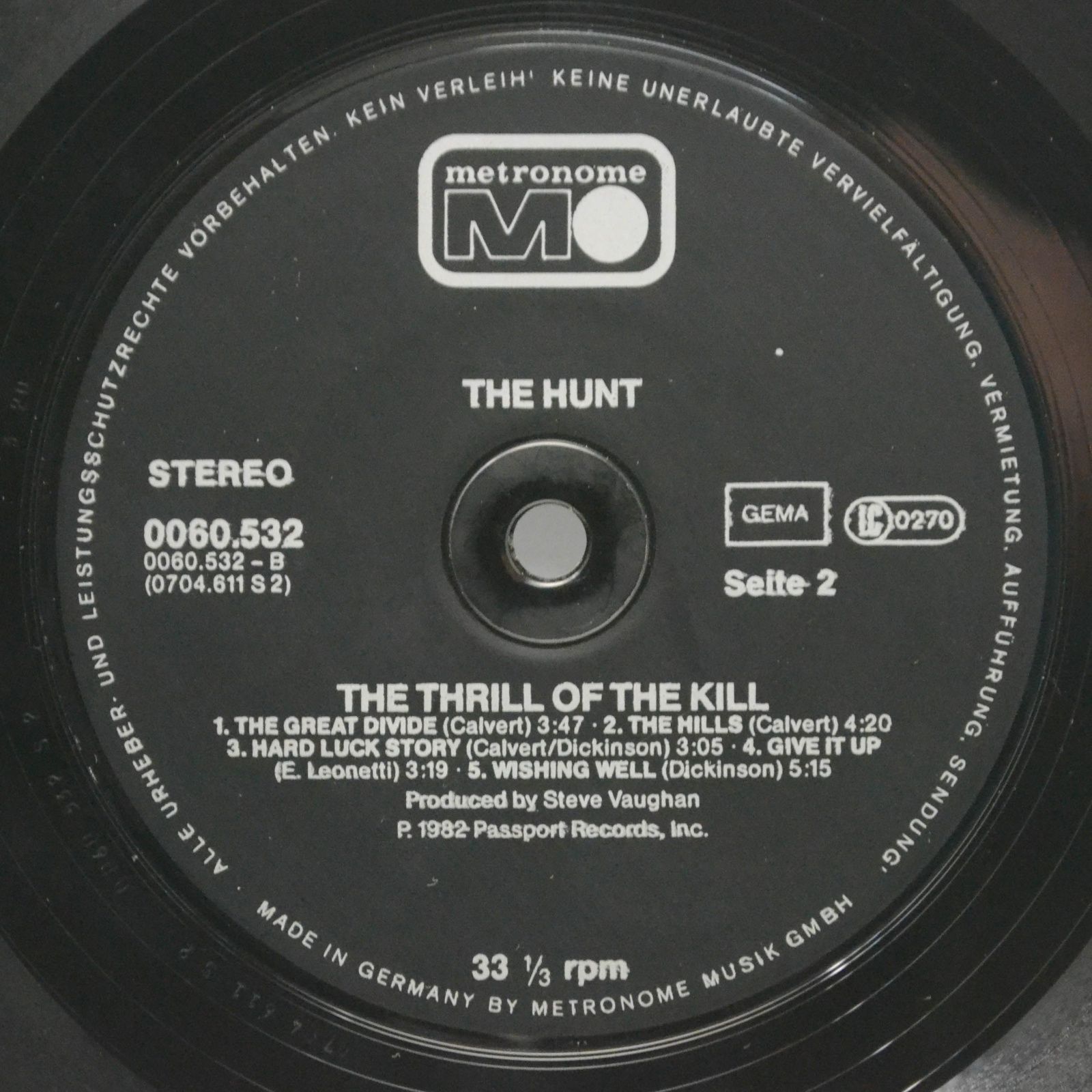 Виниловая пластинка Hunt — The Thrill Of The Kill, 1982