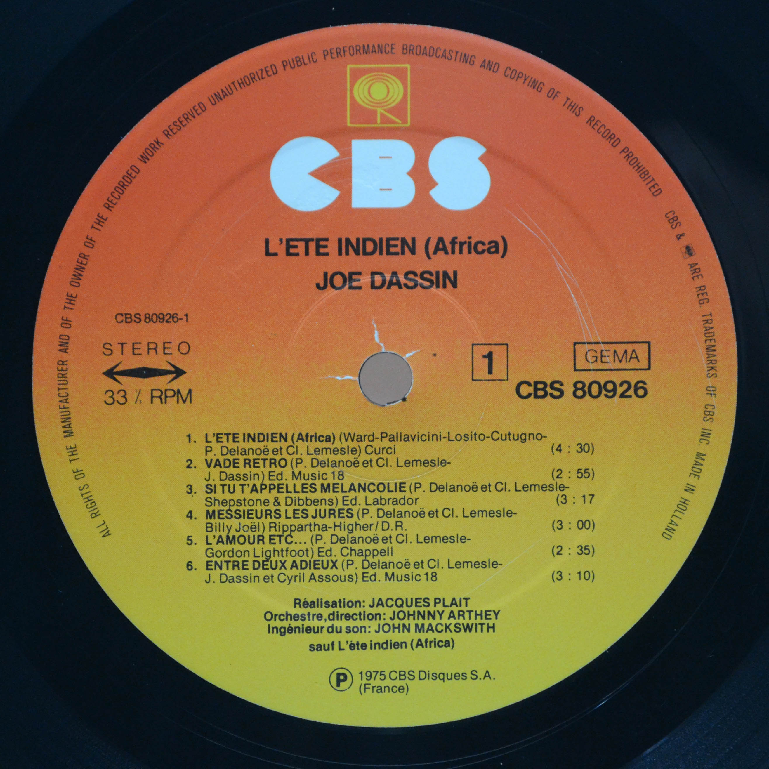 Joe Dassin — L'Ete Indien (Africa), 1974