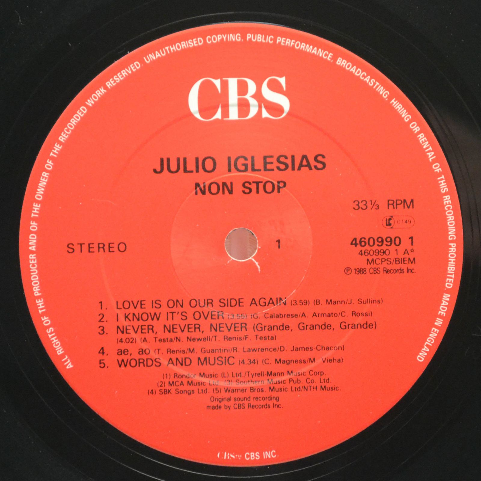 Julio Iglesias — Non Stop (UK), 1988