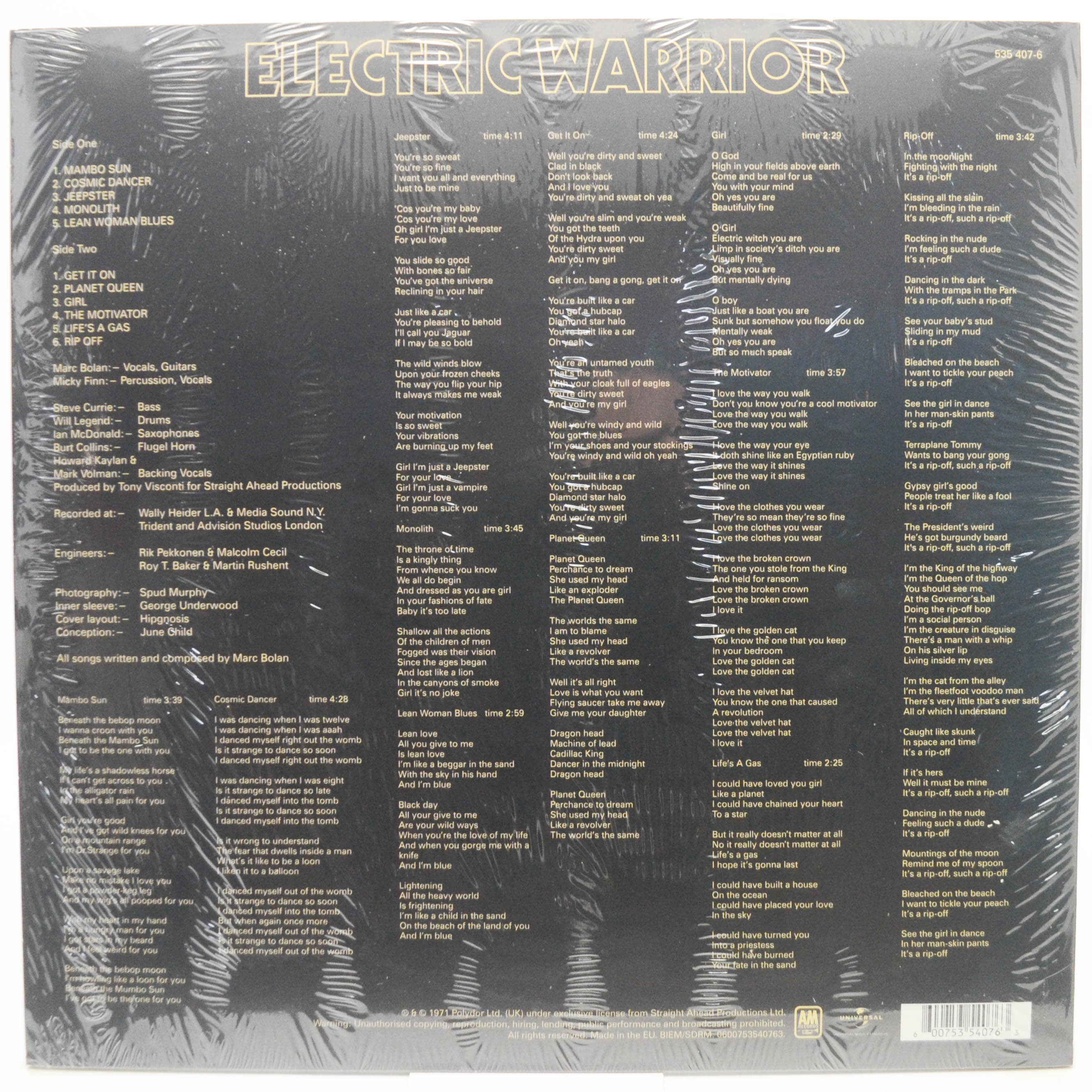 Виниловая пластинка T. Rex — Electric Warrior, 1971