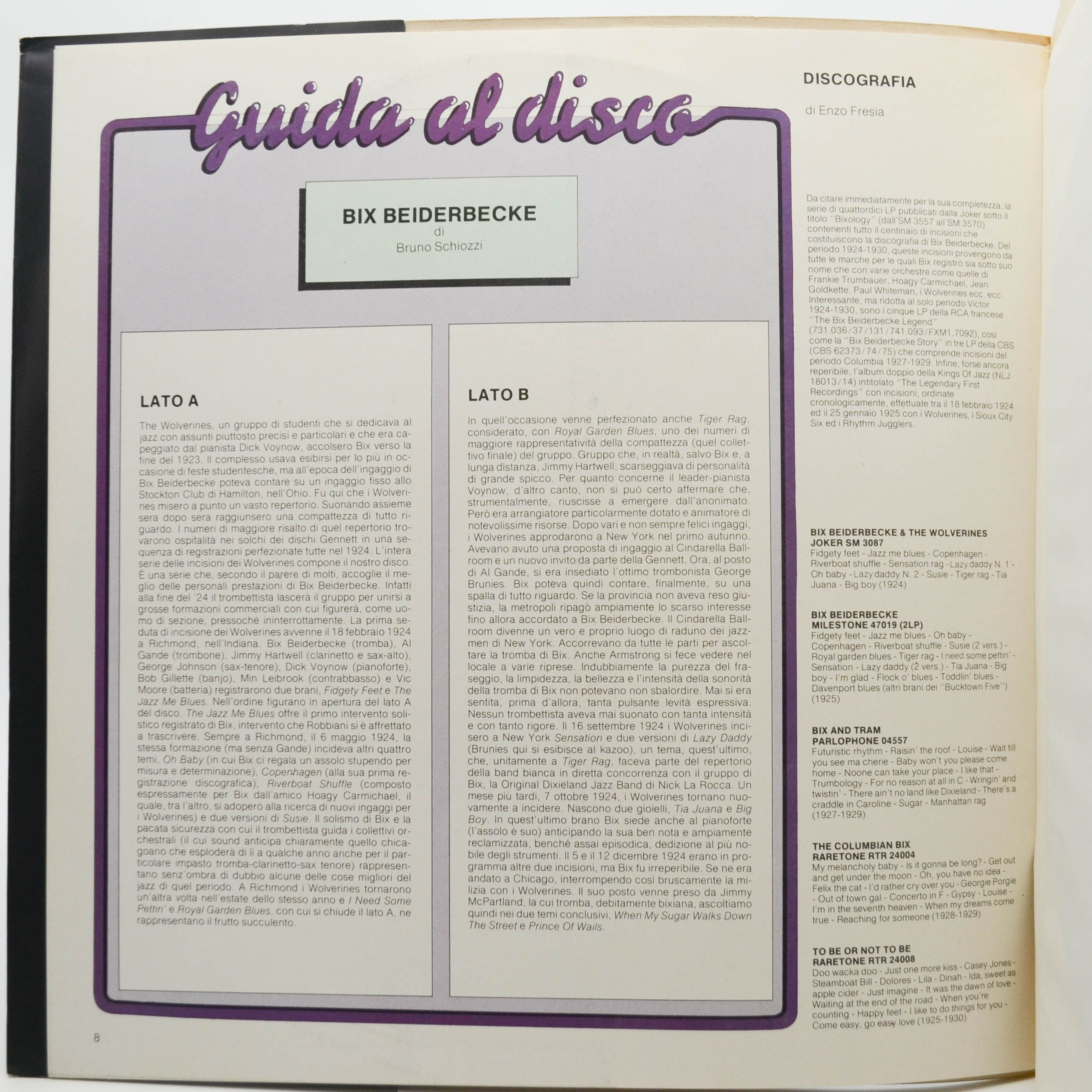 Виниловая пластинка Bix Beiderbecke — Bix Beiderbecke (booklet), 1982