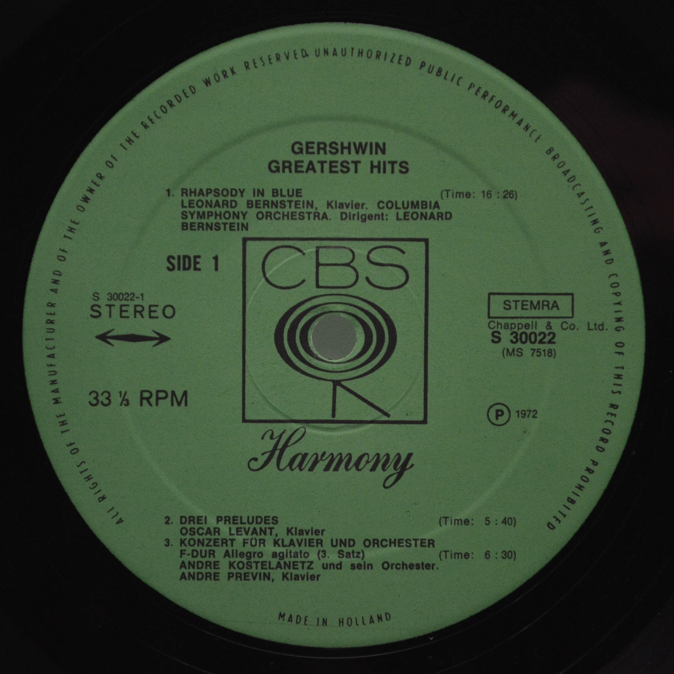 Various — Gershwin Greatest Hits, 1972