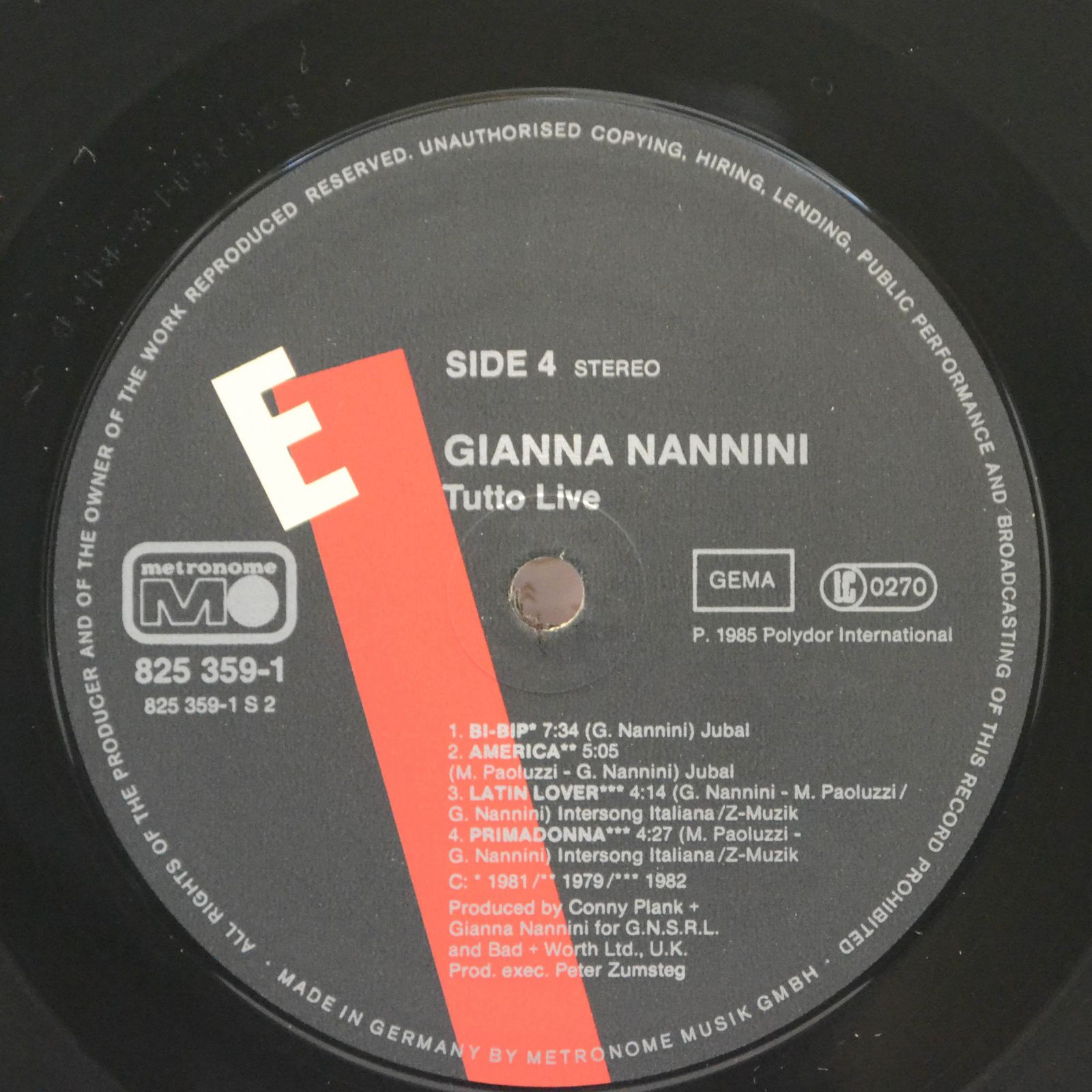 Gianna Nannini & The Primadonnas — Tutto Live (2LP), 1985