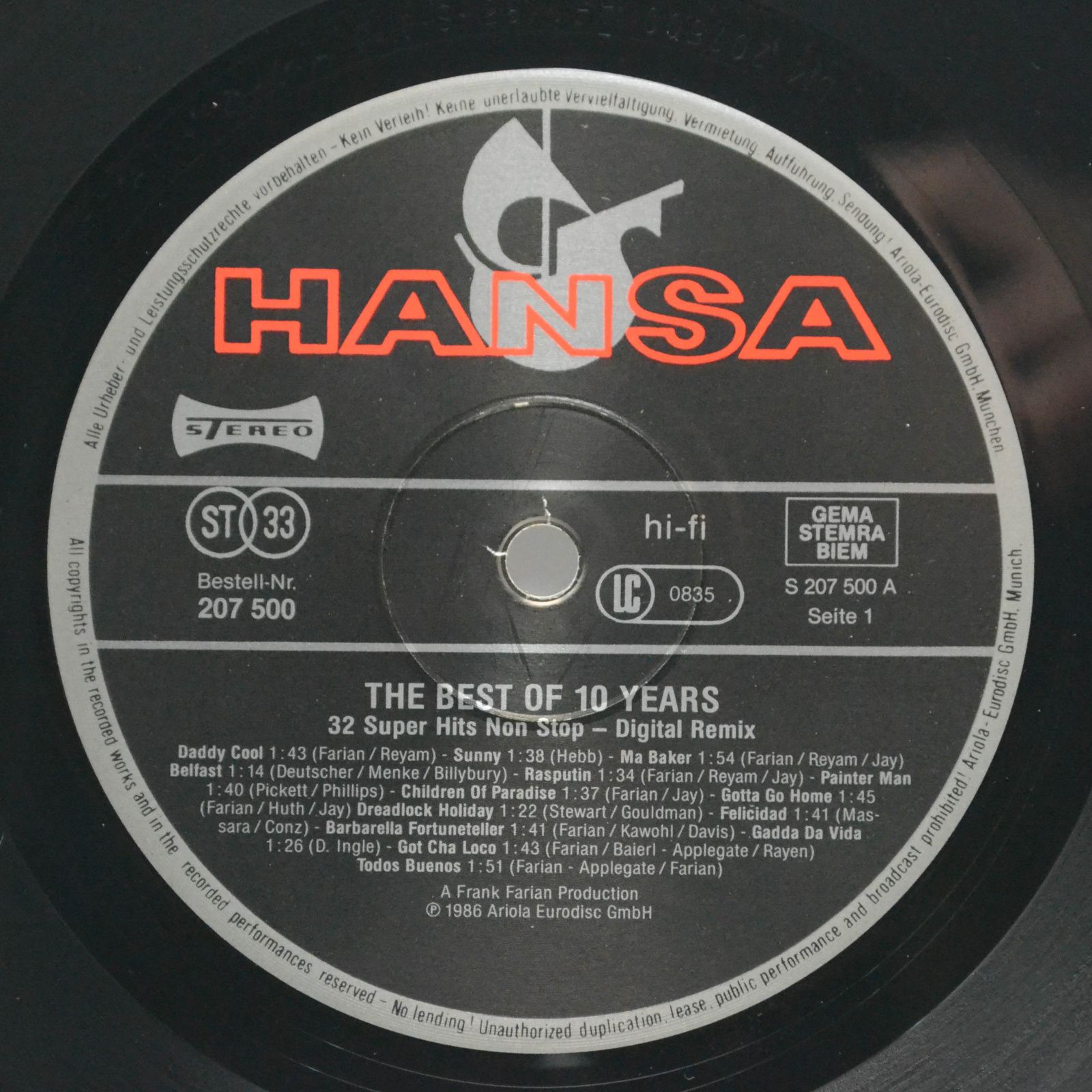 Boney M. — The Best Of 10 Years, 1986