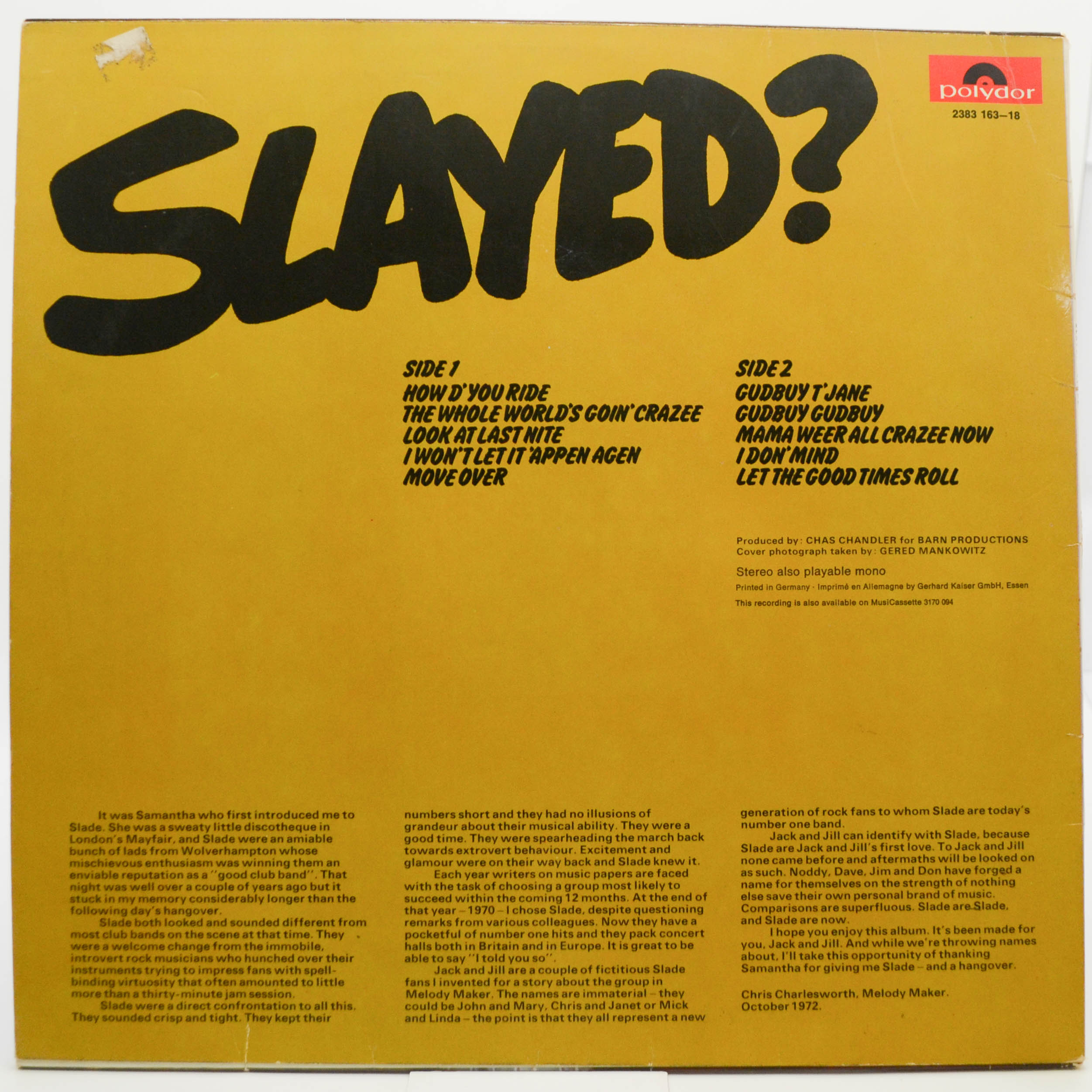 Виниловая пластинка Slade — Slayed?, 1972