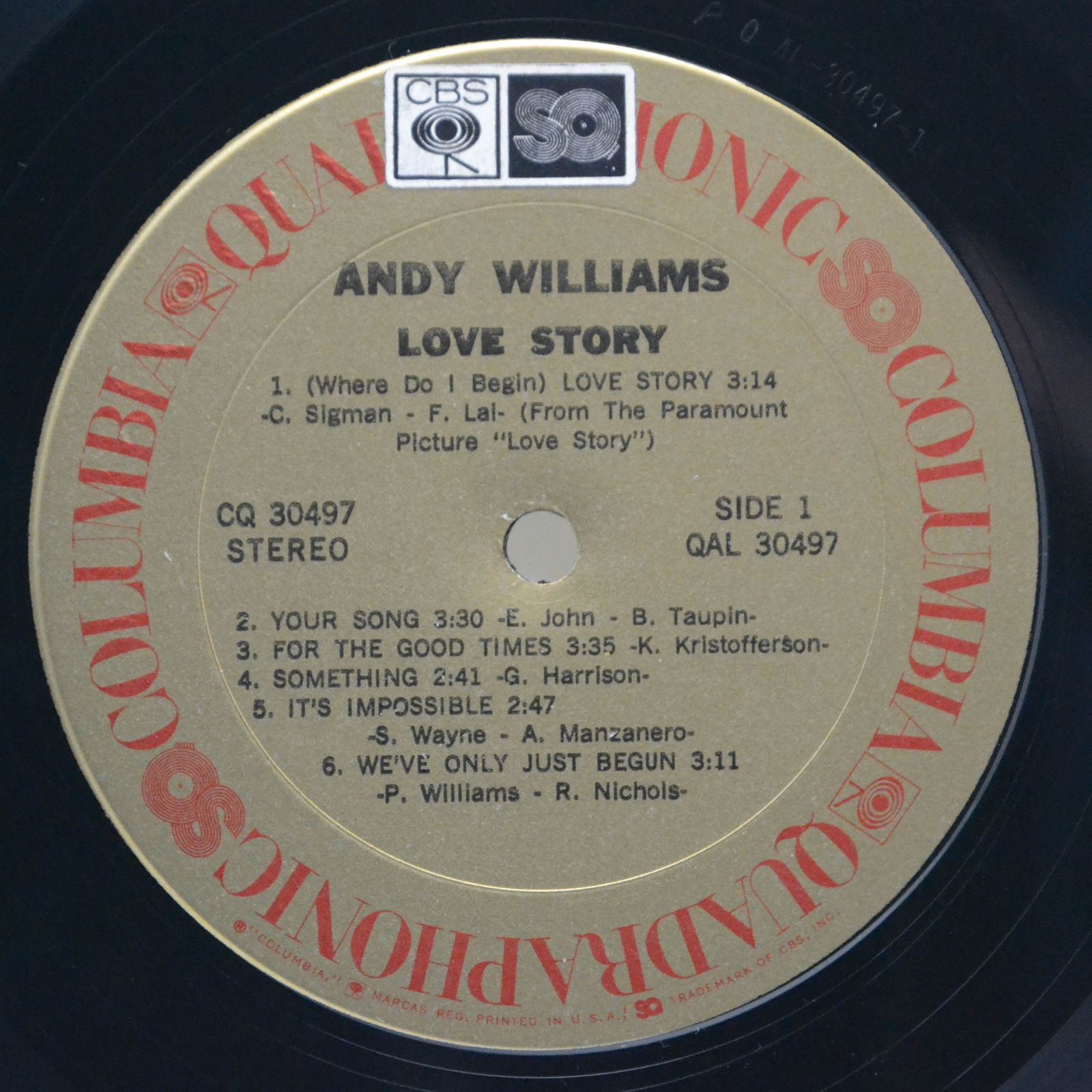 Andy Williams — Love Story (USA, Quadraphonic), 1971