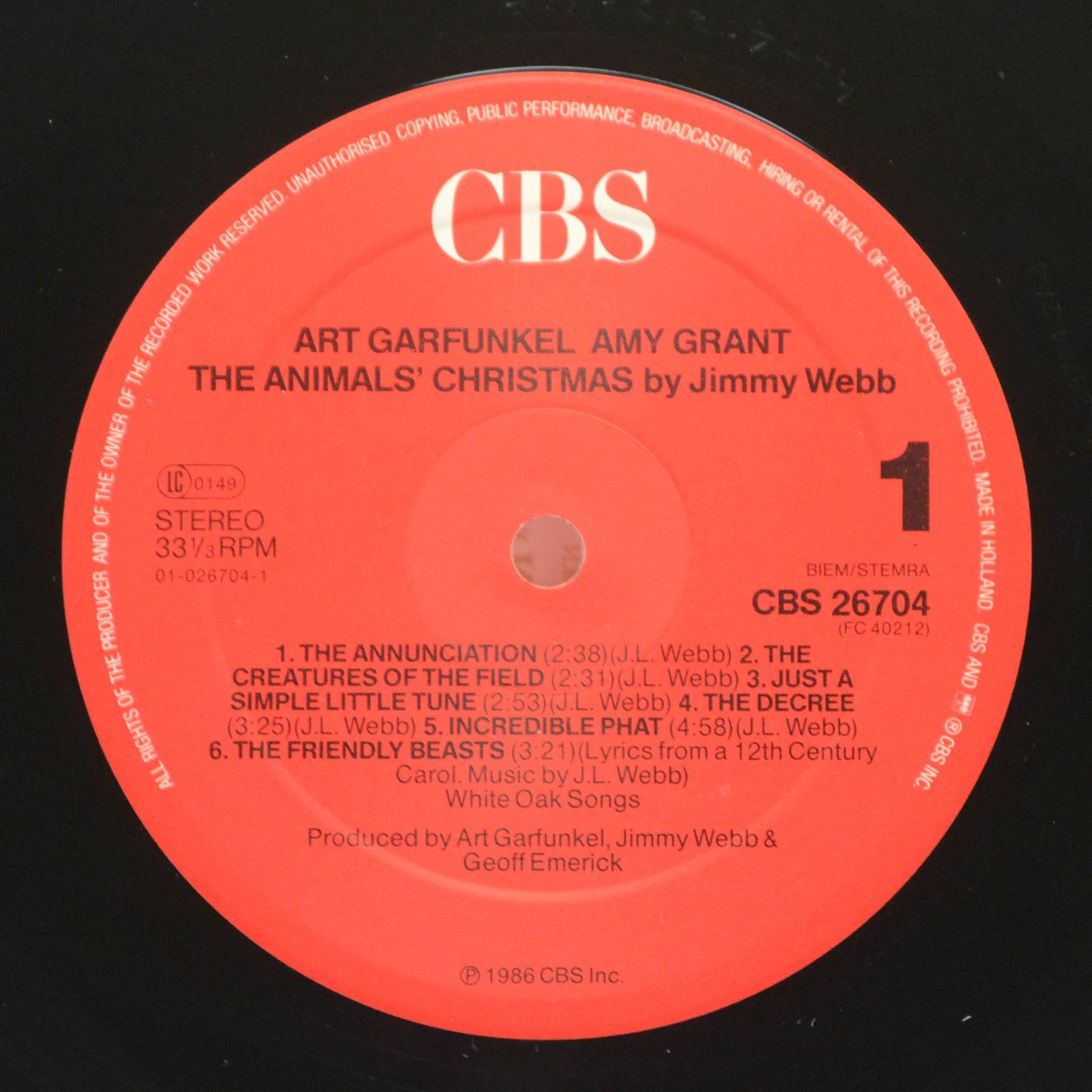 Art Garfunkel / Amy Grant / Jimmy Webb — The Animals' Christmas By Jimmy Webb (booklet), 1986