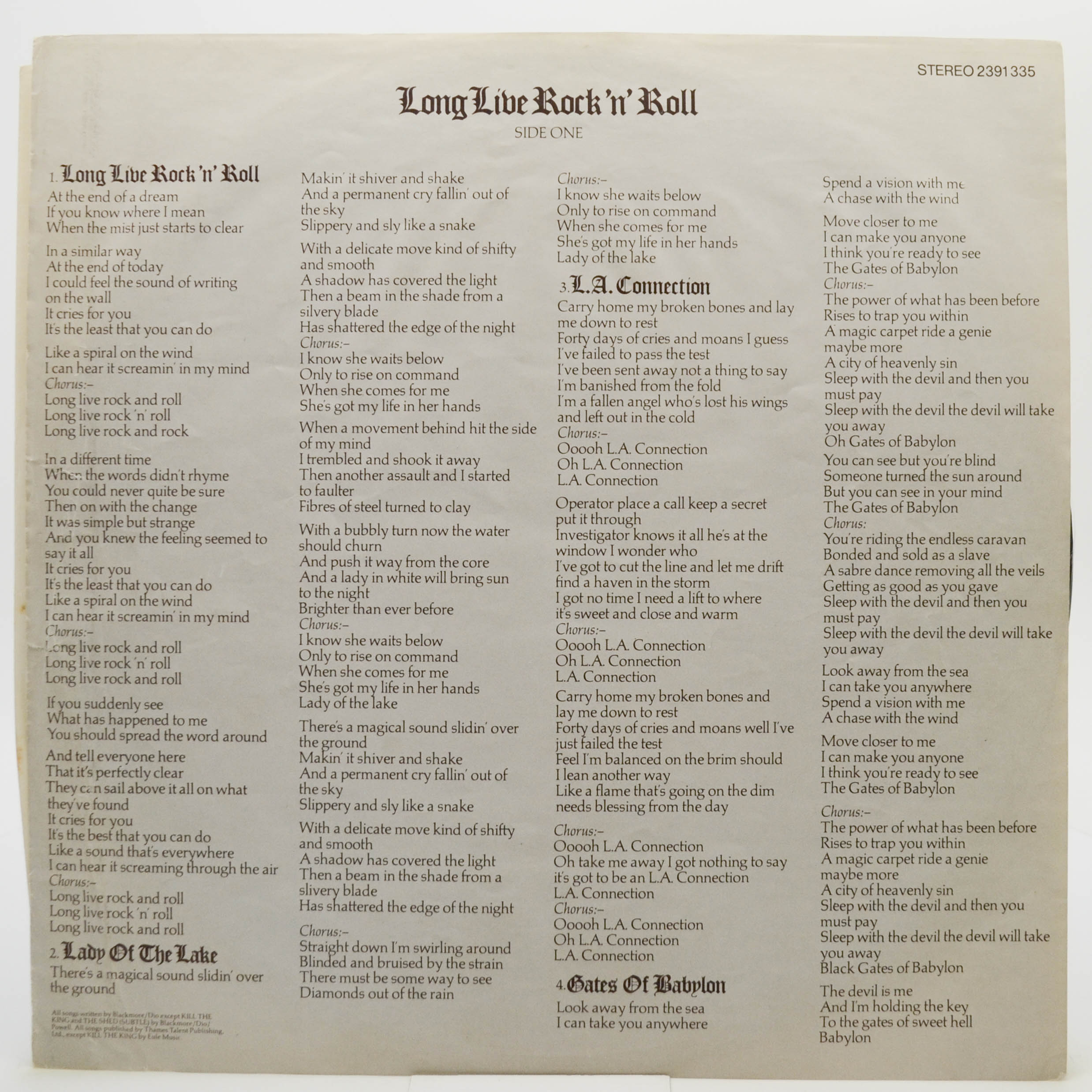 Виниловая пластинка Rainbow — Long Live Rock 'N' Roll, 1978