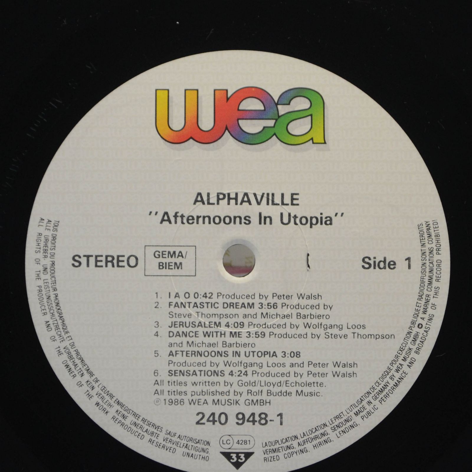 Alphaville — Afternoons In Utopia, 1986