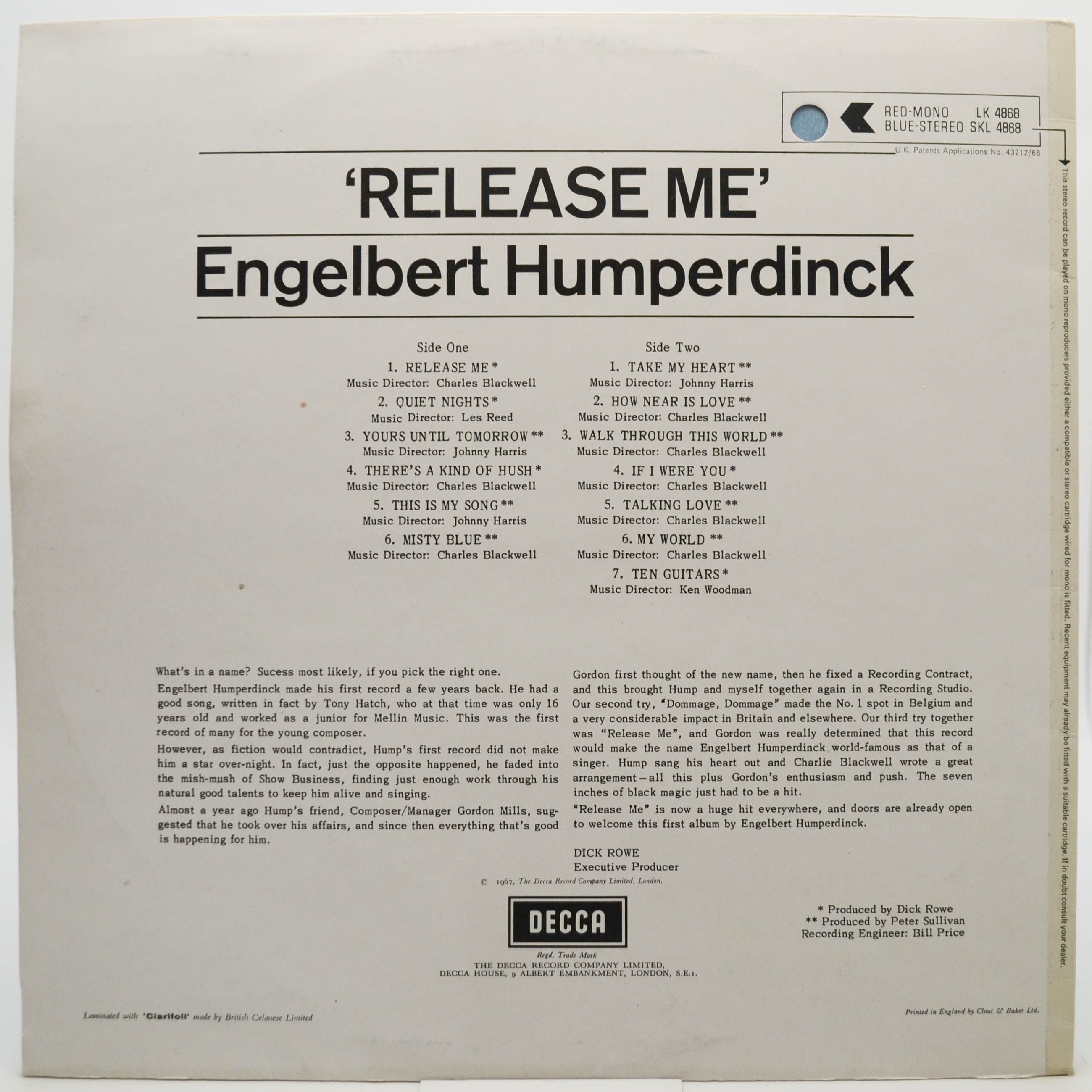 Engelbert Humperdinck — Twelve Great Songs Plus "Release Me", 1967