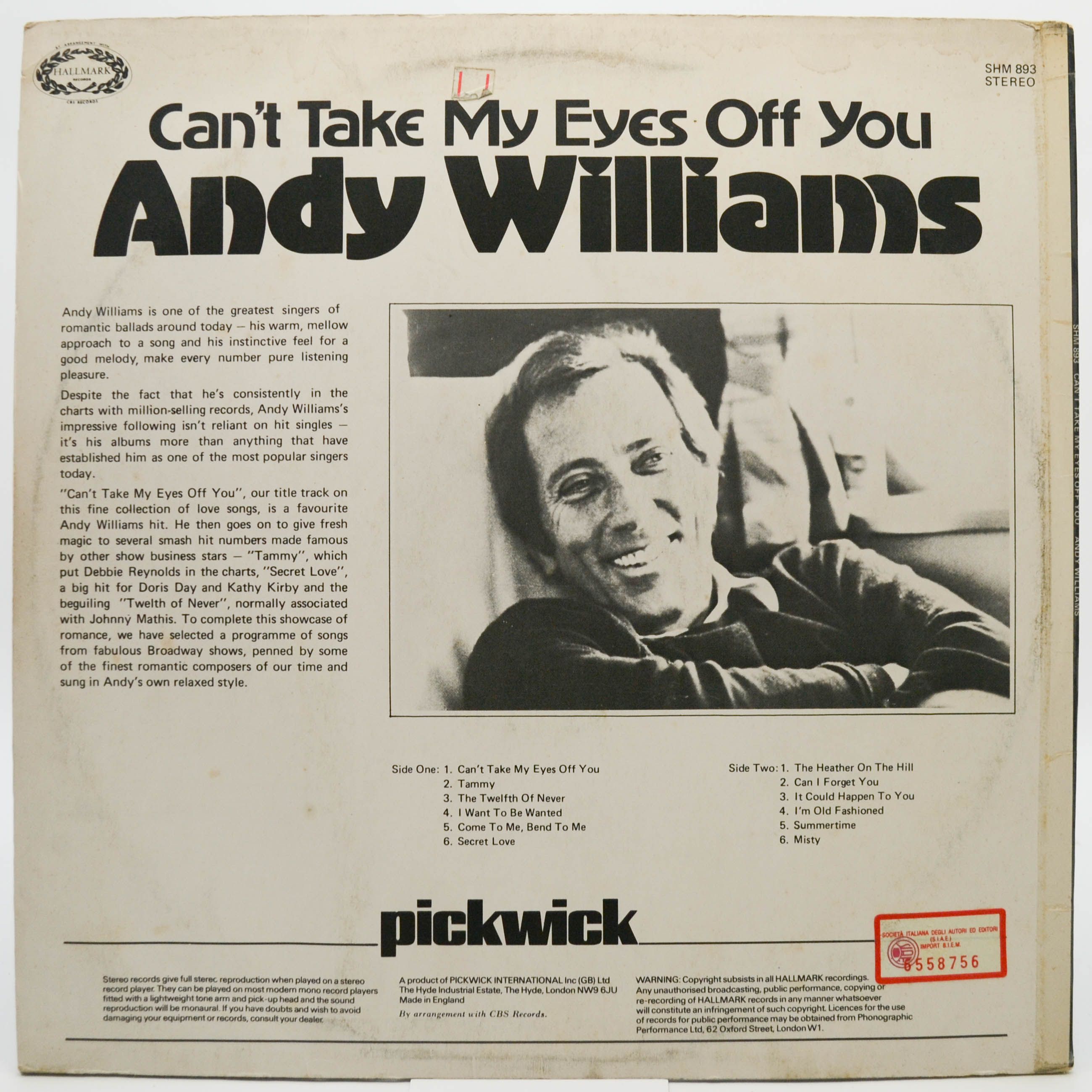 Andy Williams — Can't Take My Eyes Off You (UK), 1968