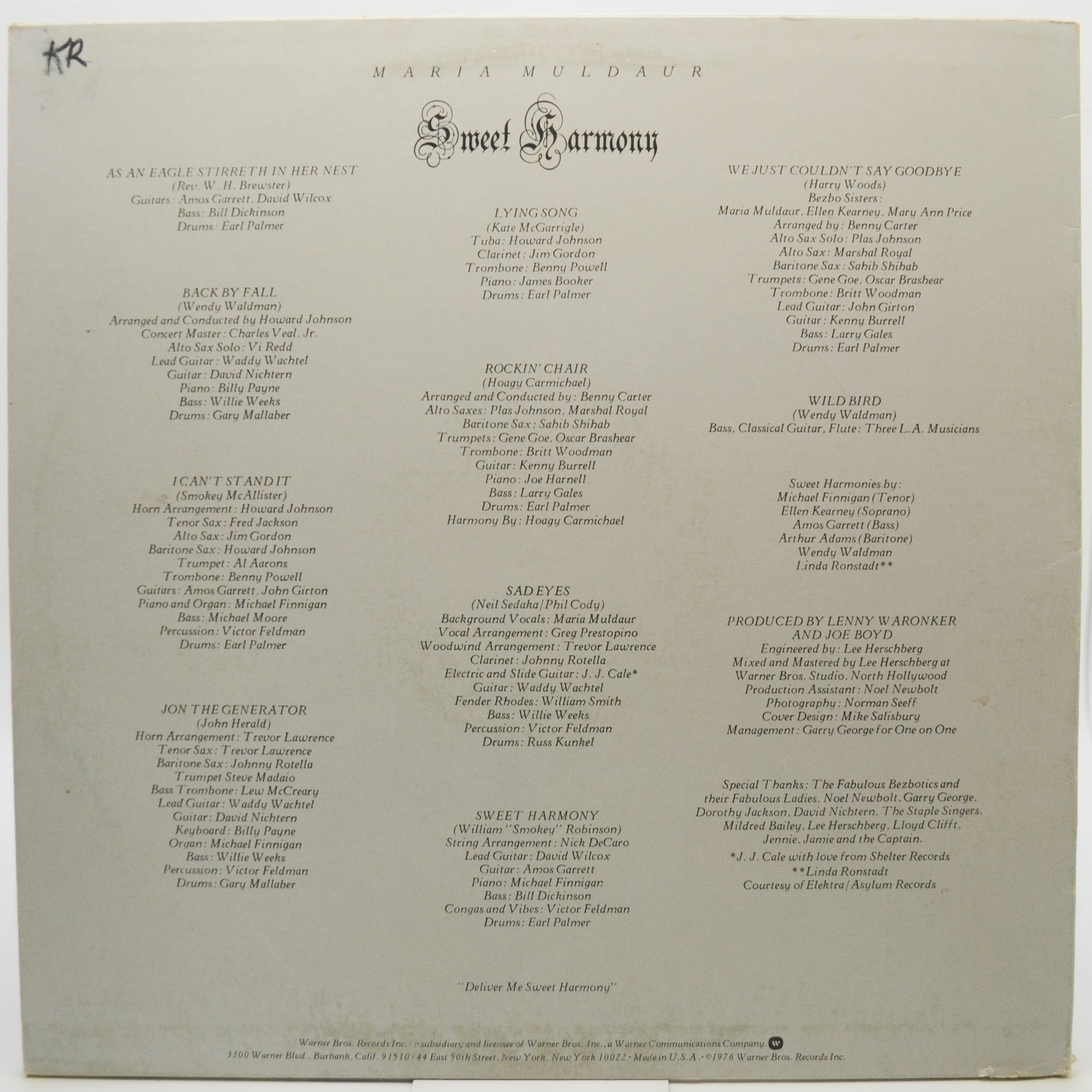 Maria Muldaur — Sweet Harmony (1-st, USA), 1976