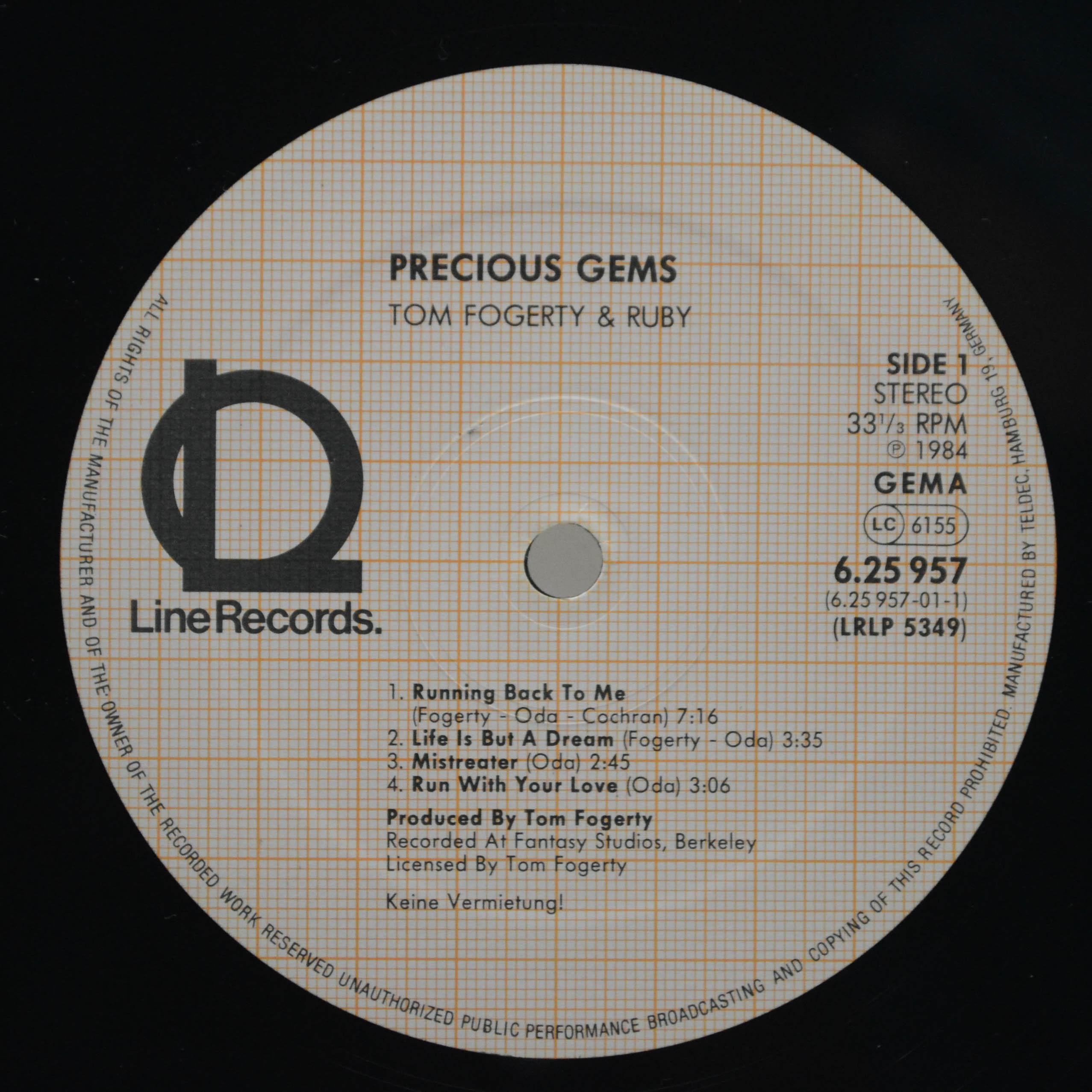 Виниловая пластинка Tom Fogerty + Ruby — Precious Gems, 1984