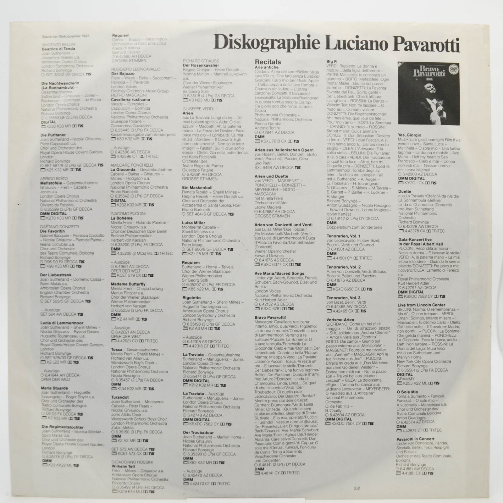 Luciano Pavarotti , Wiener Opernorchester, Edward Downes — Arien Von Verdi Und Donizetti (booklet), 1973