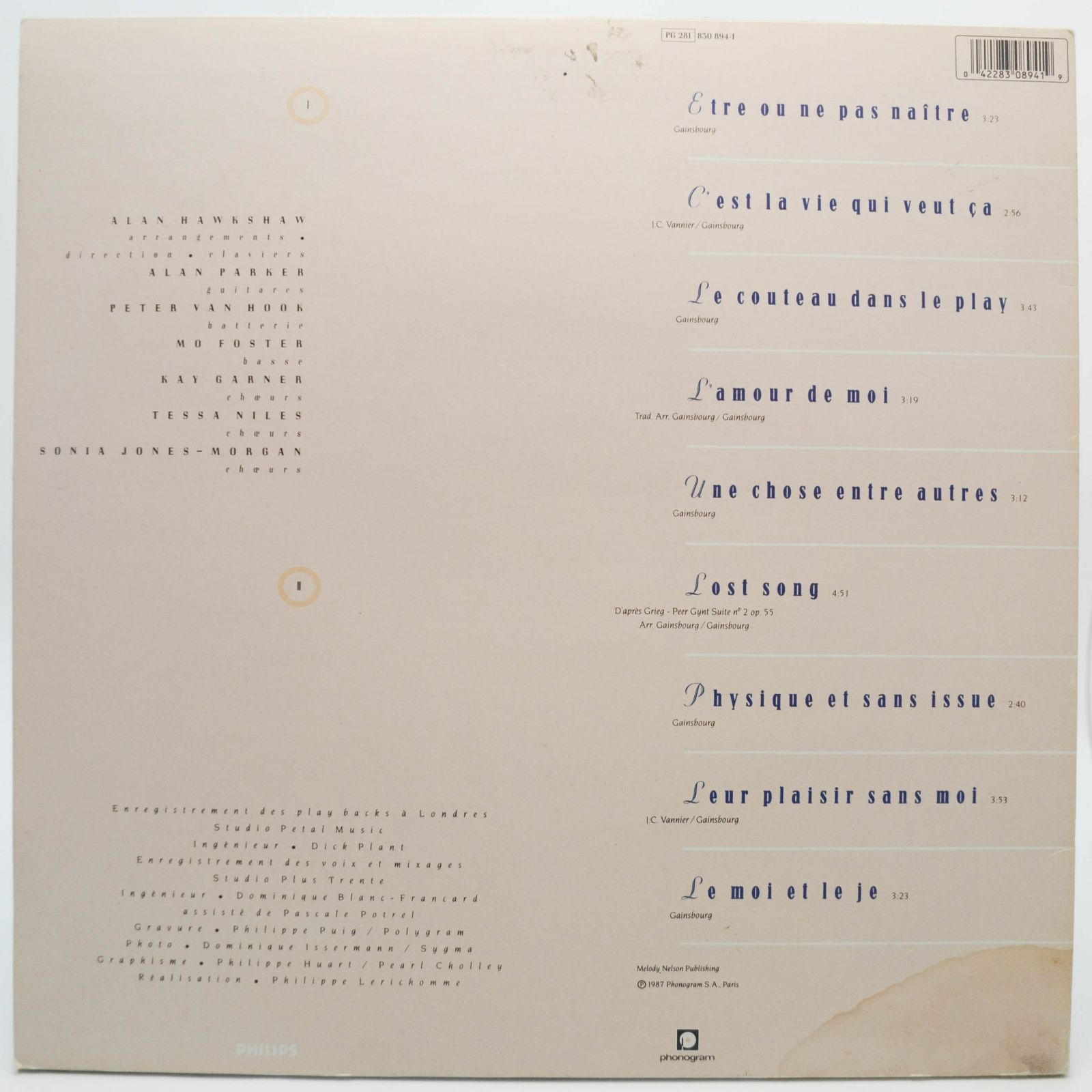Jane Birkin — Lost Song (1-st, France), 1987