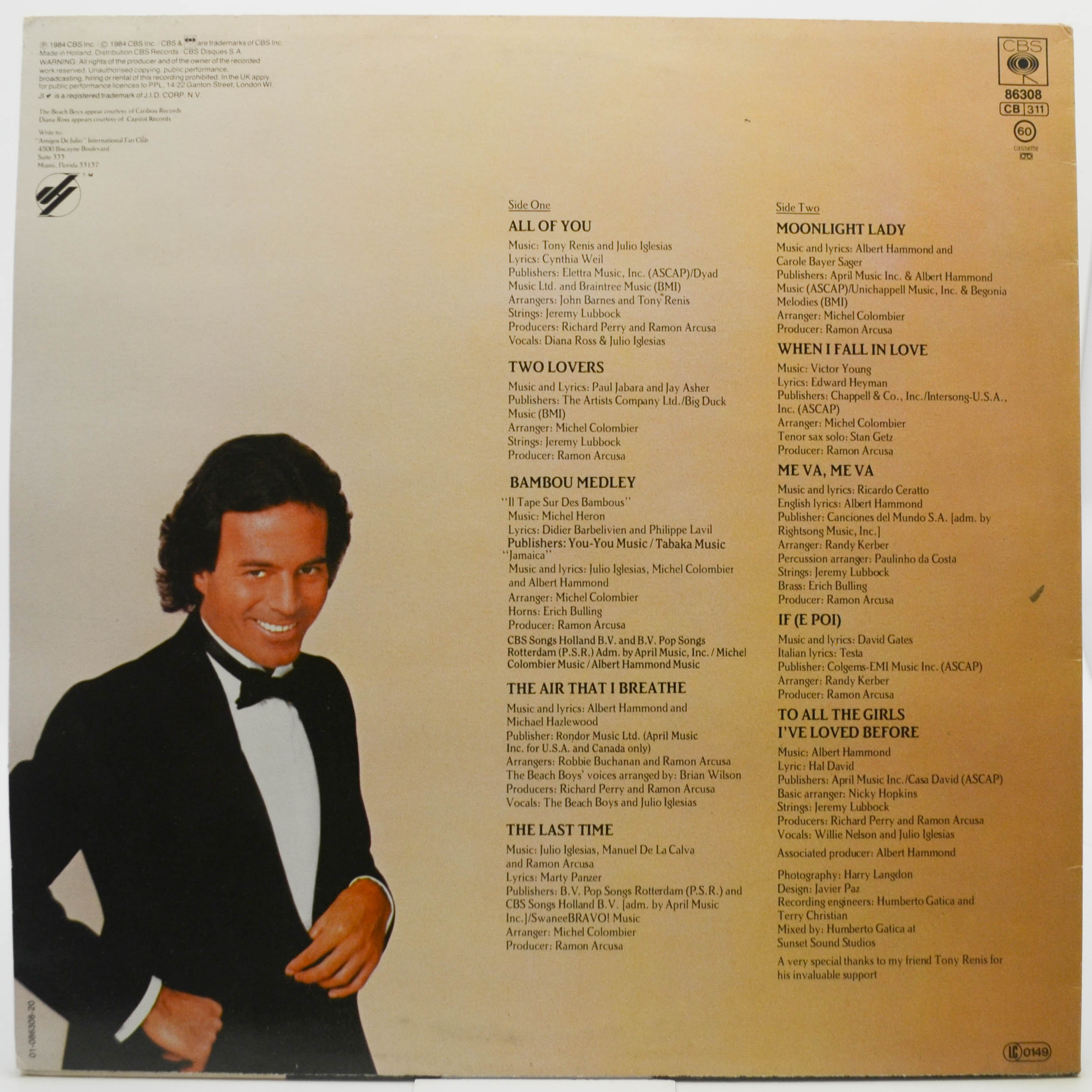 Виниловая пластинка Julio Iglesias — 1100 Bel Air Place, 1984