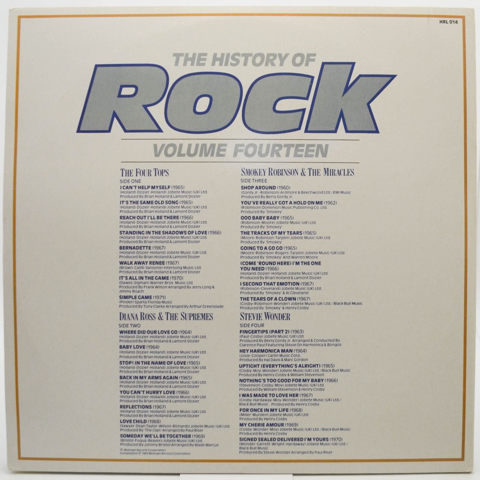 Four Tops / Diana Ross & The Supremes / Smokey Robinson & The Miracles / Stevie Wonder — The History Of Rock (Volume Fourteen) (2LP, UK), 1983