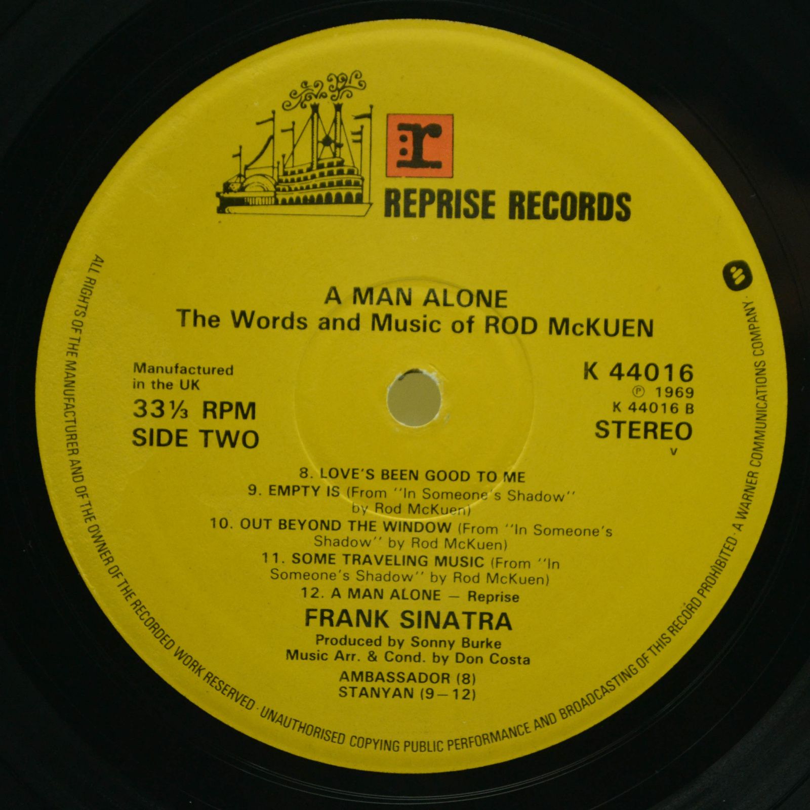 Frank Sinatra — A Man Alone & Other Songs Of Rod McKuen (UK), 1969