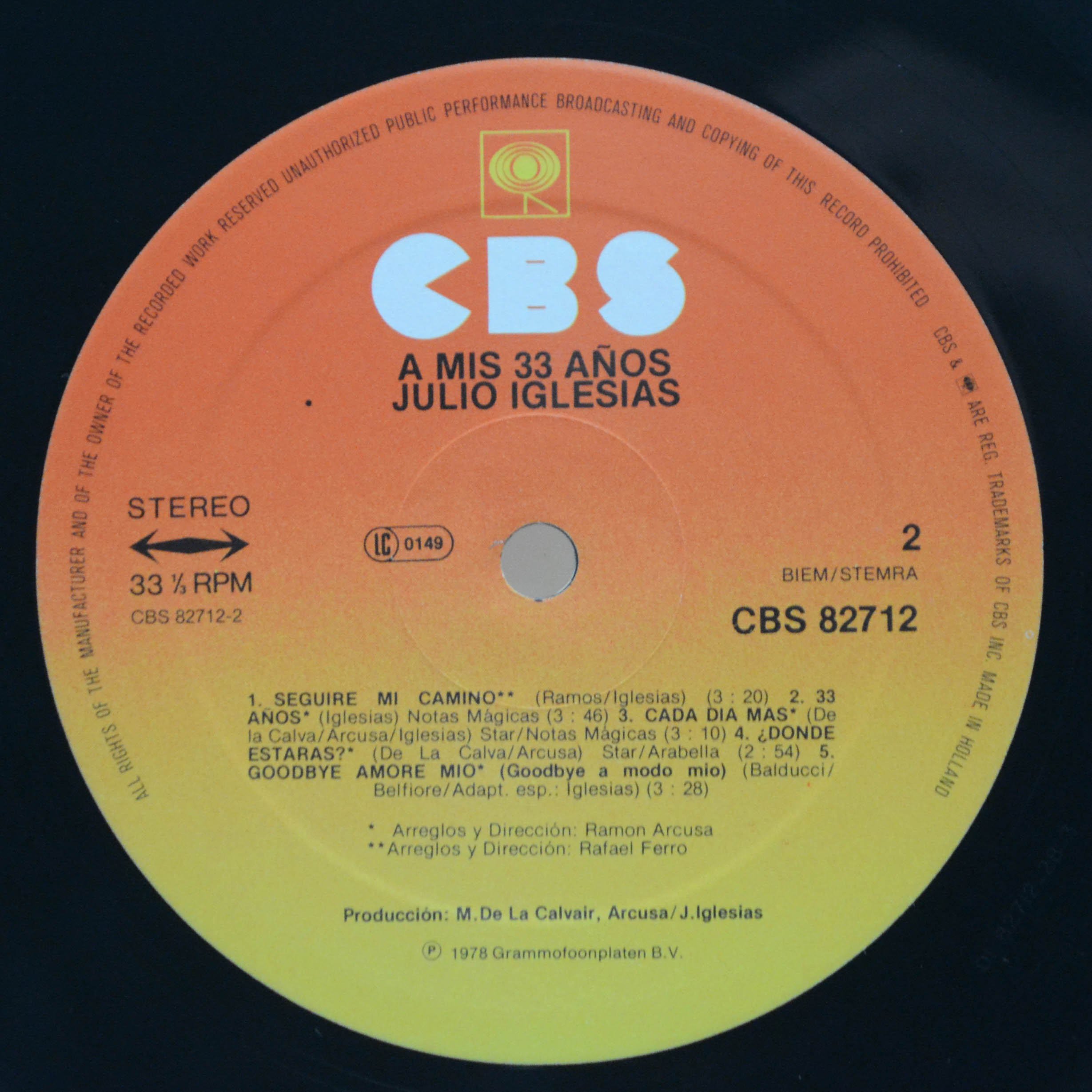 Виниловая пластинка Julio Iglesias — A Mis 33 Años, 1978