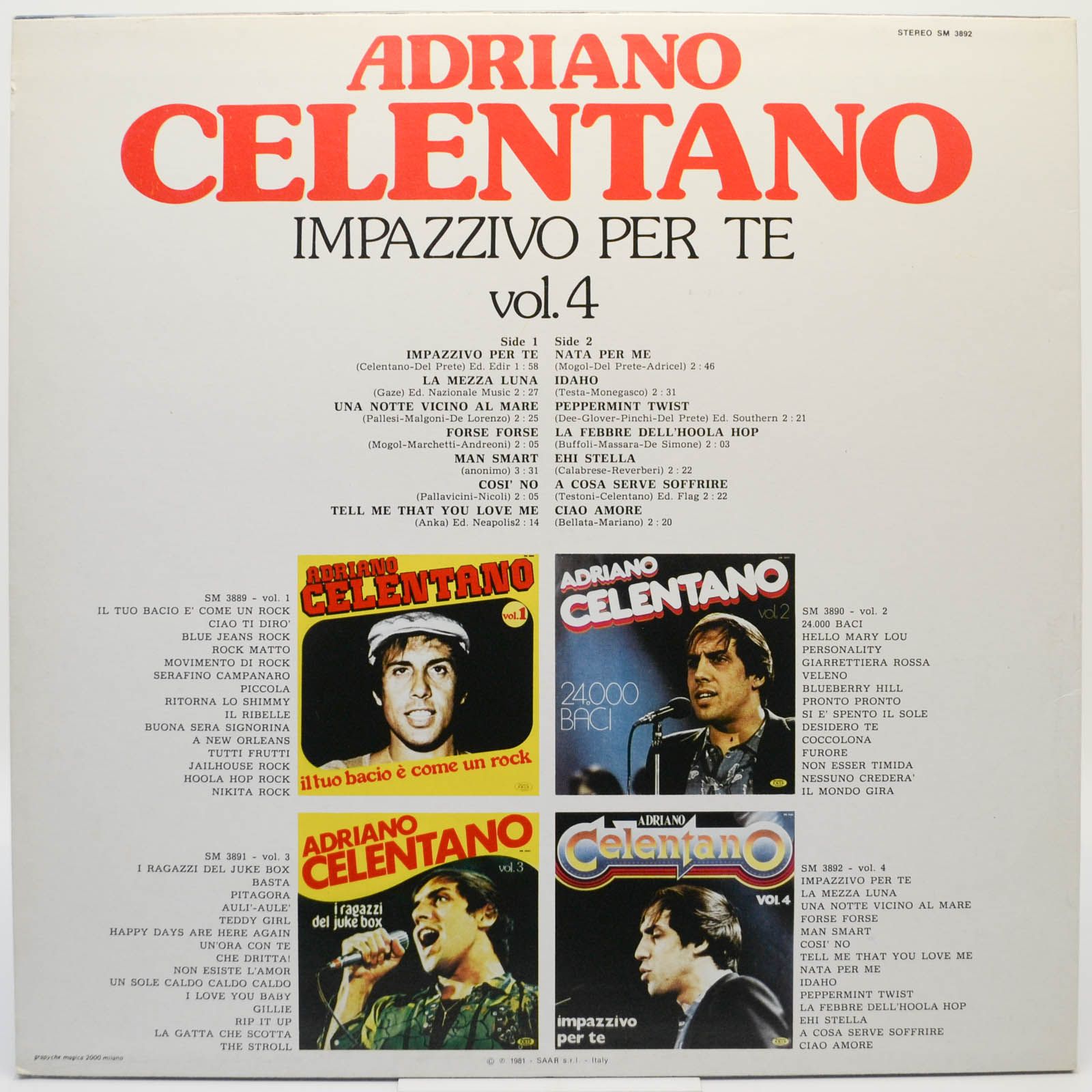 Adriano Celentano — Vol. 4 - Impazzivo Per Te (Italy), 1981