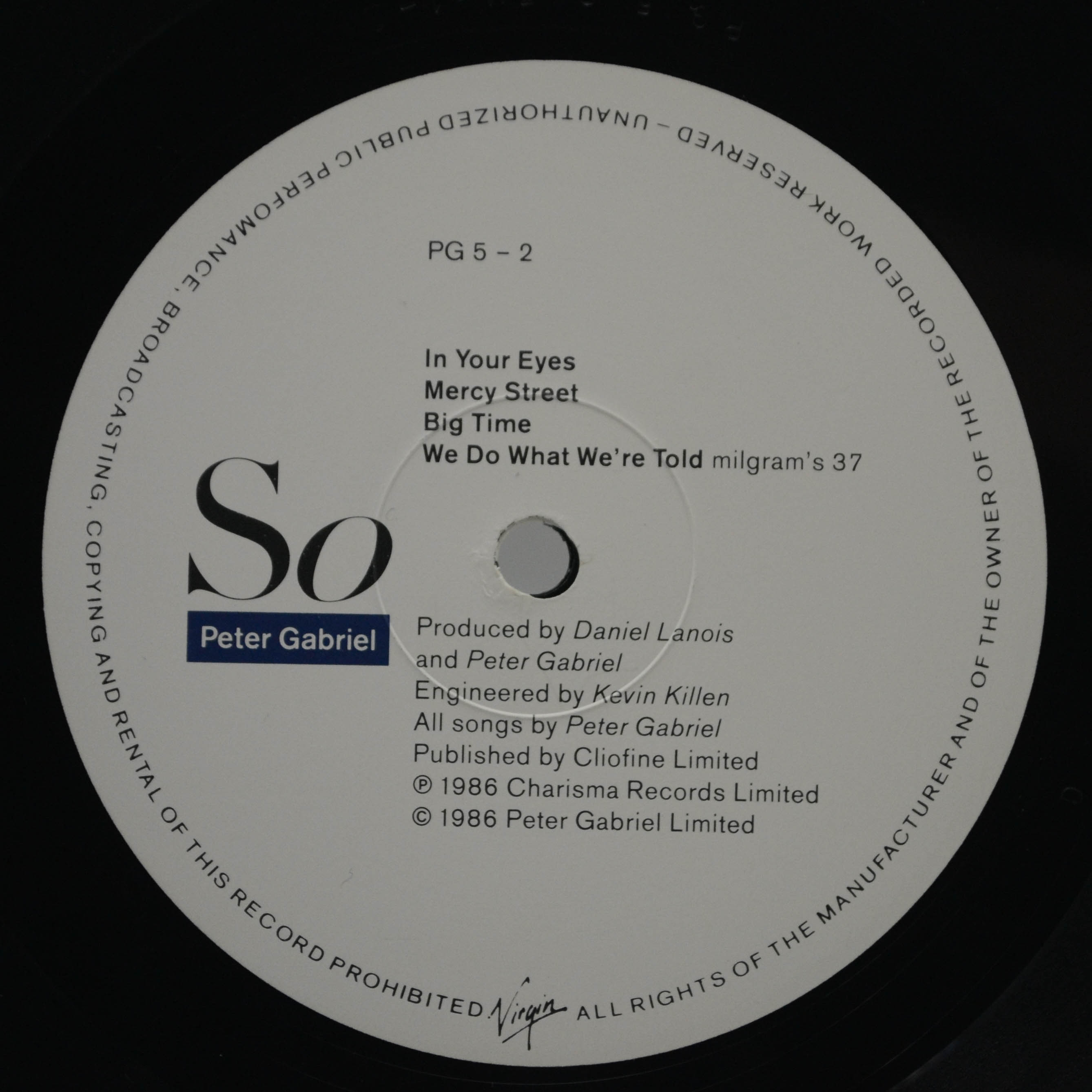 Peter Gabriel — So (1-st, UK), 1986