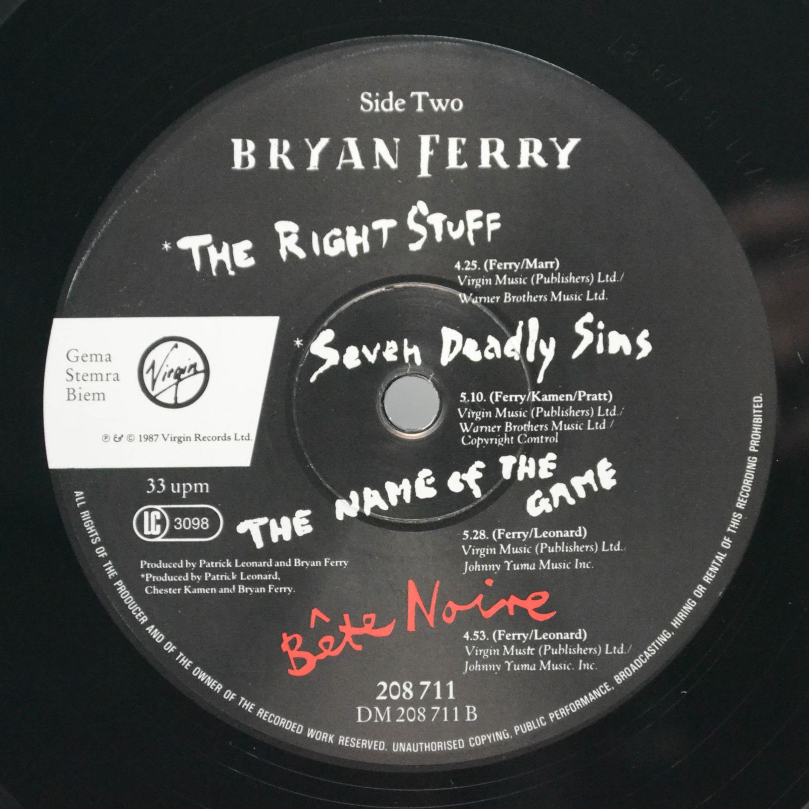 Bryan Ferry — Bête Noire, 1987