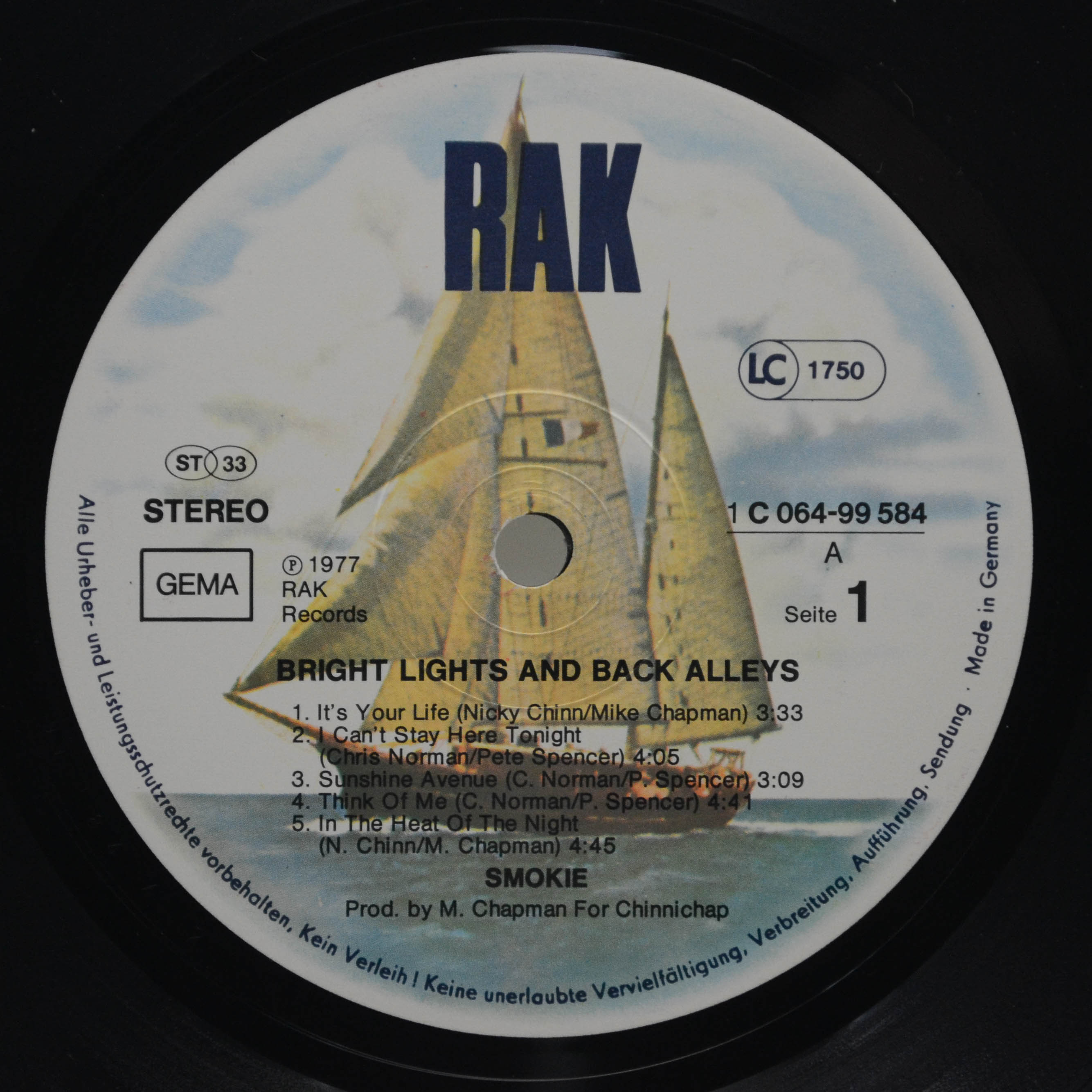 Виниловая пластинка Smokie — Bright Lights & Back Alleys, 1977