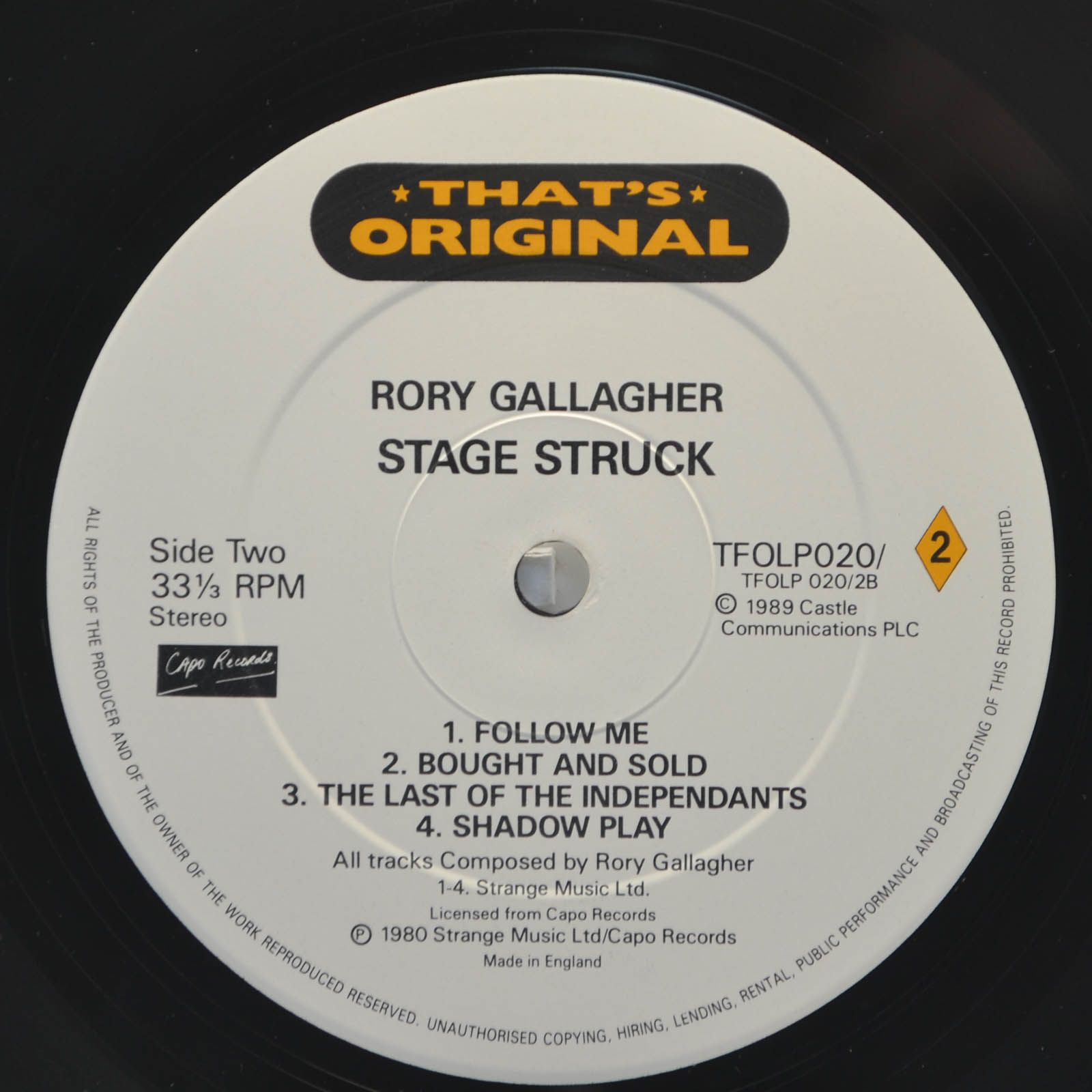 Rory Gallagher — Live! In Europe / Stage Struck (Recorded Live) (2LP, UK), 1989