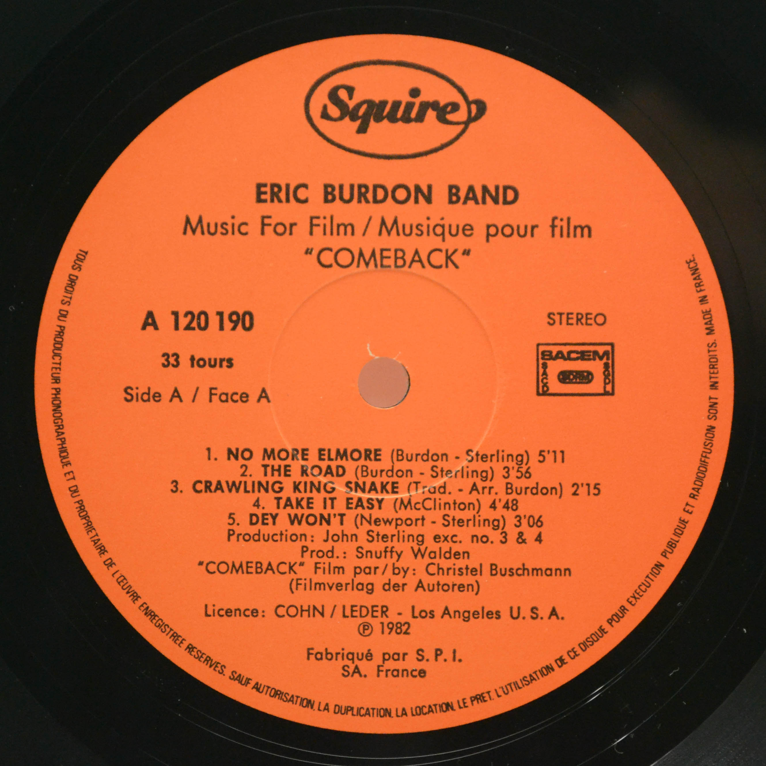 Eric Burdon Band — Music For Film / Musique Pour Film "Comeback", 1982